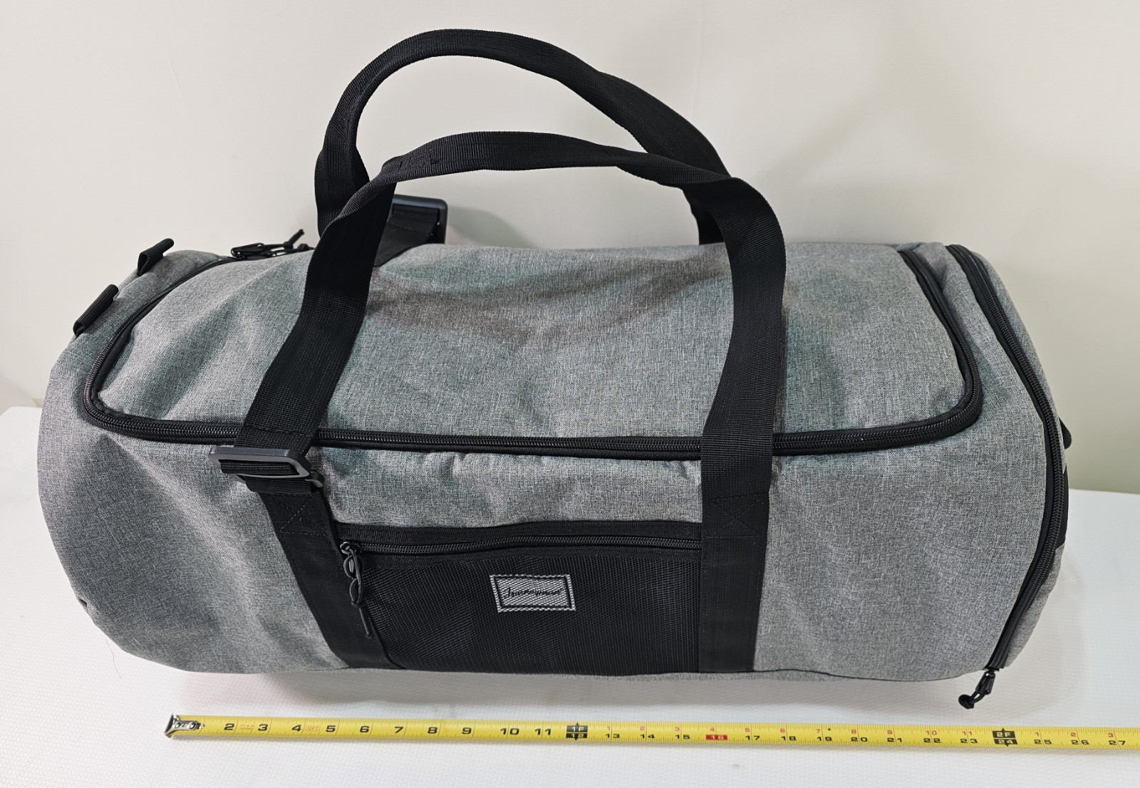 Journeyman Black & Gray Canvas Round Duffel Bag Backpack Convertable 24″ X 12″