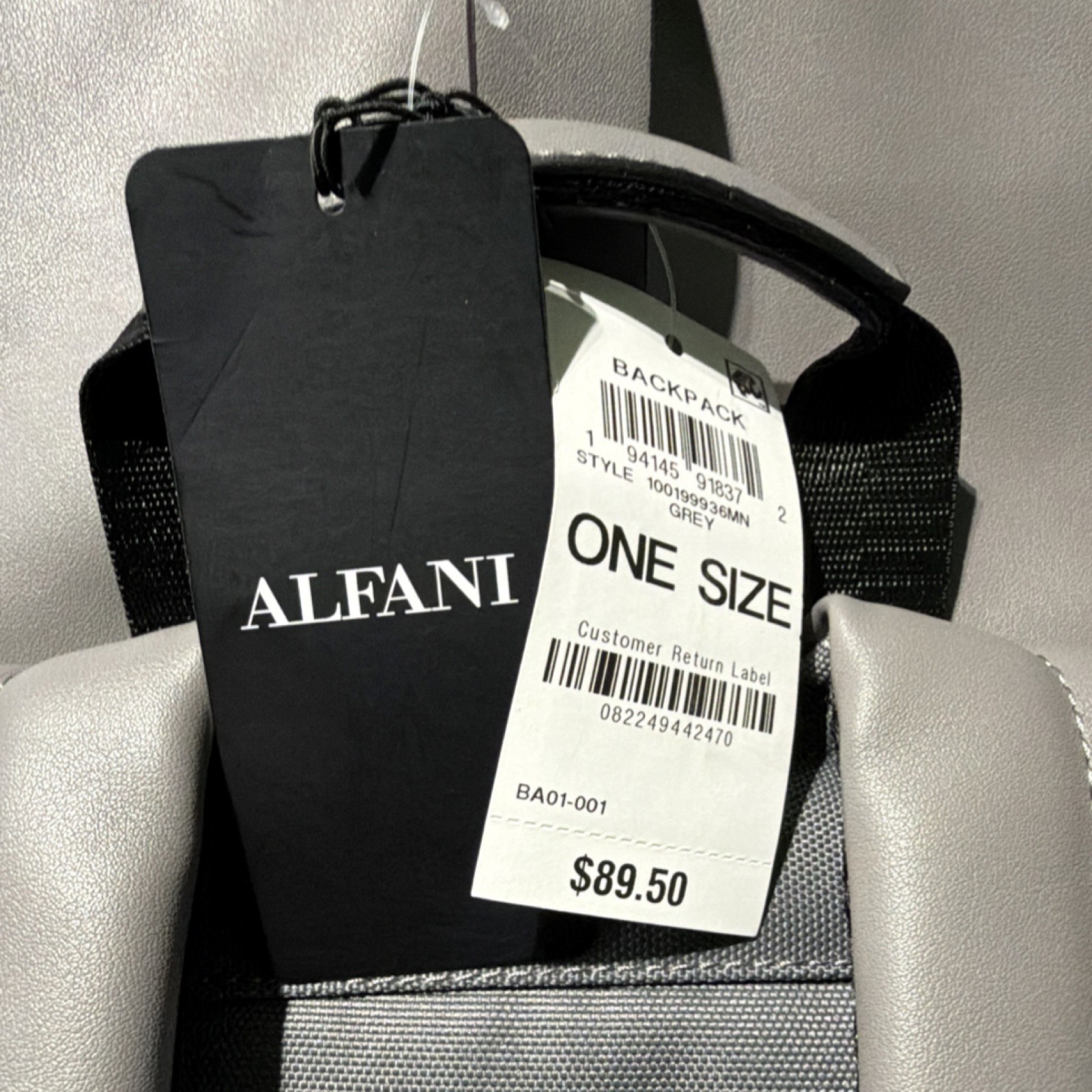 Alfani Gray Backpack Adjustable Straps Zip Pocket Buckle Closure Travel Bag