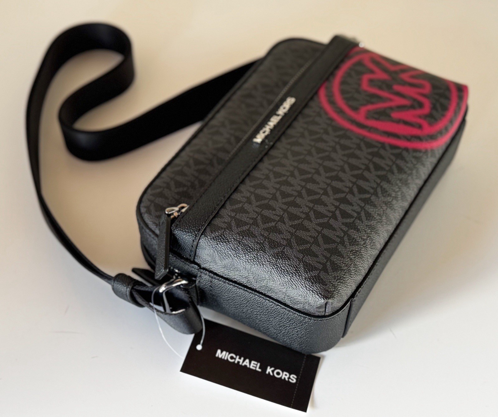 Michael Kors Cooper Utility Crossbody Flight Bag MK Black/Dark Raspberry
