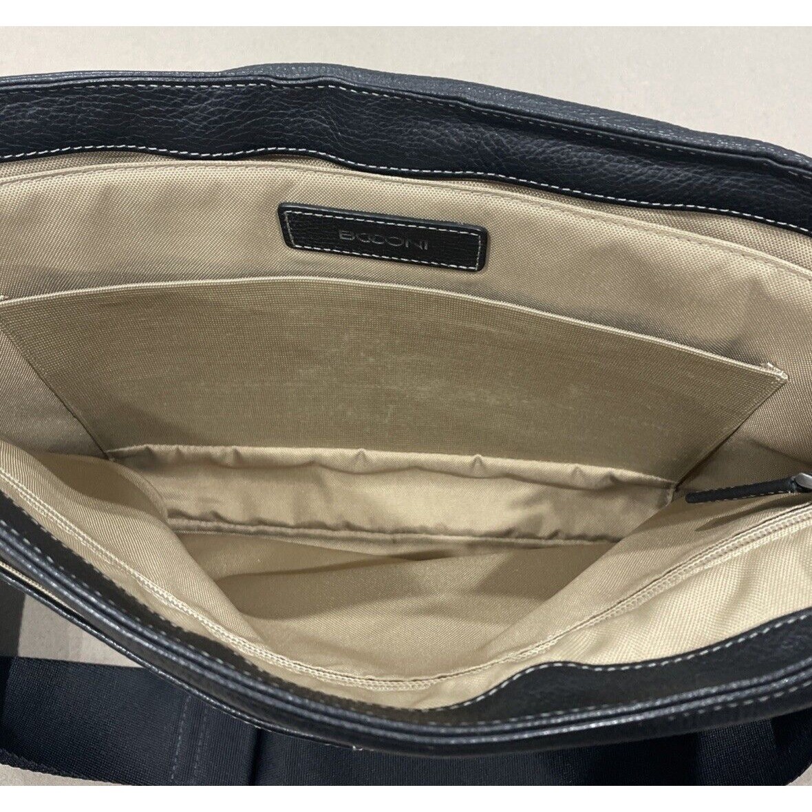 BOCONI Black Tumbled Leather Briefcase Padded Attaché Case RFID Protection