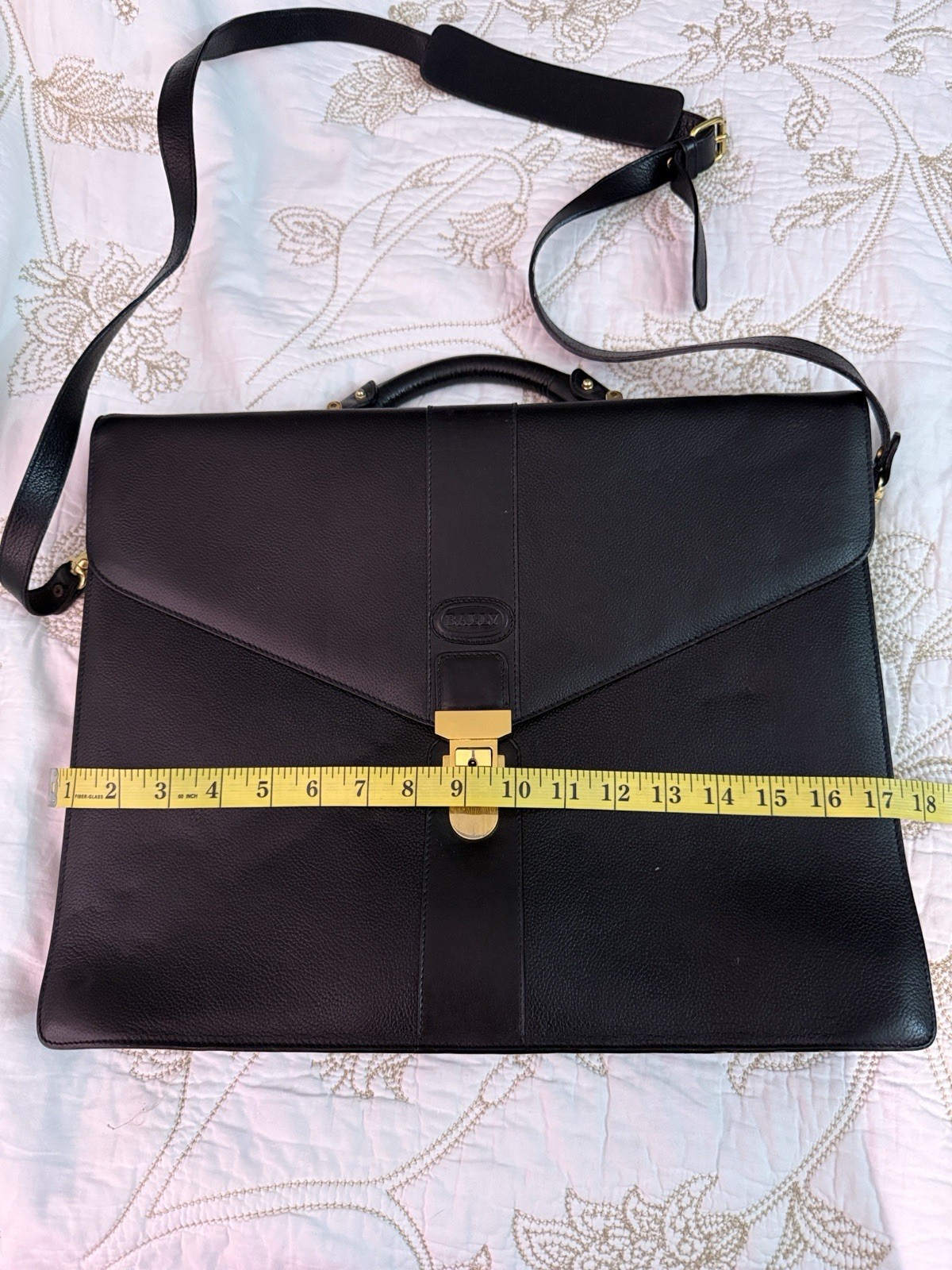 Bally Black Briefcase Document Case Detachable Strap Top Handle Push Lock Men