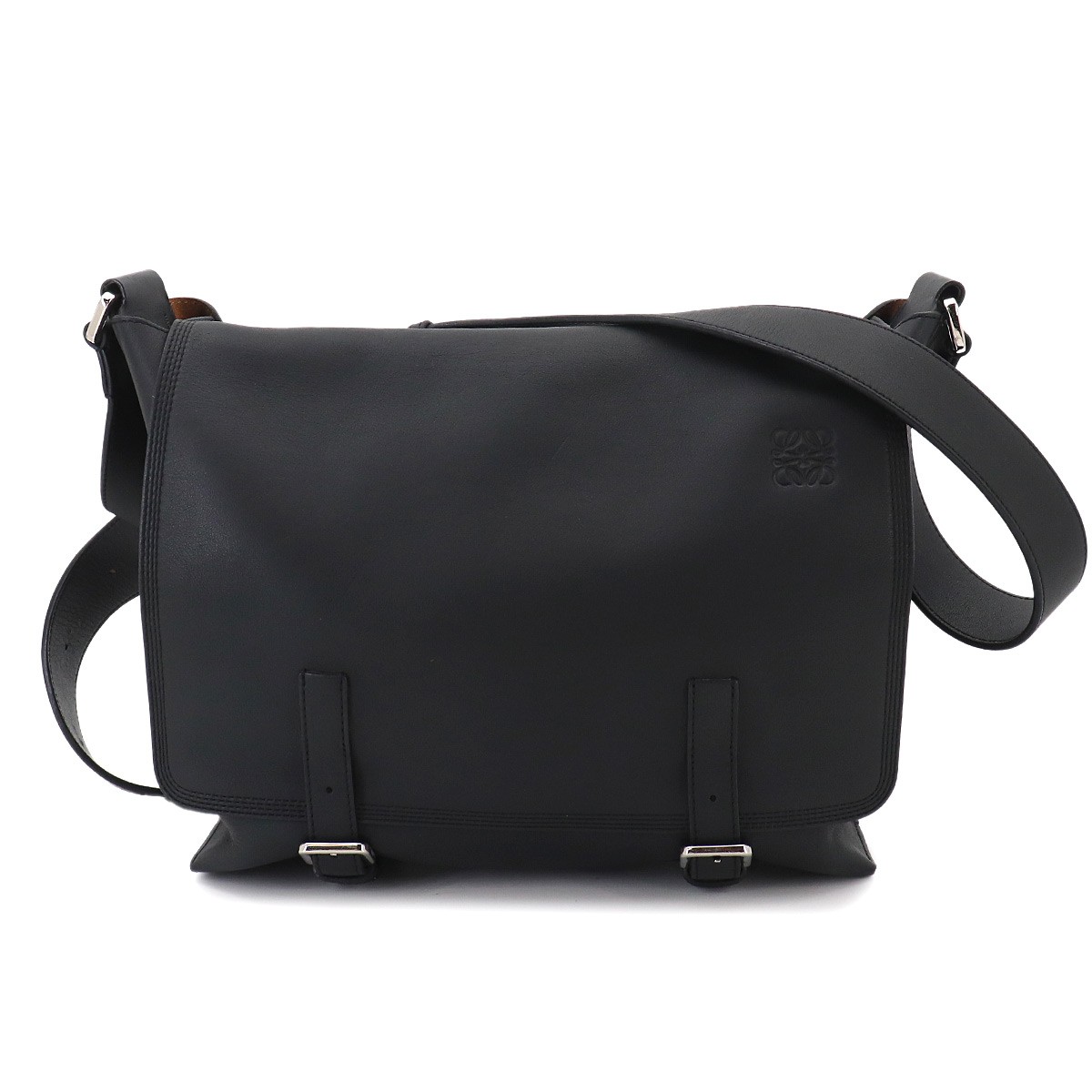LOEWE Military Messenger Shoulder Bag Leather Black Purse 90331349