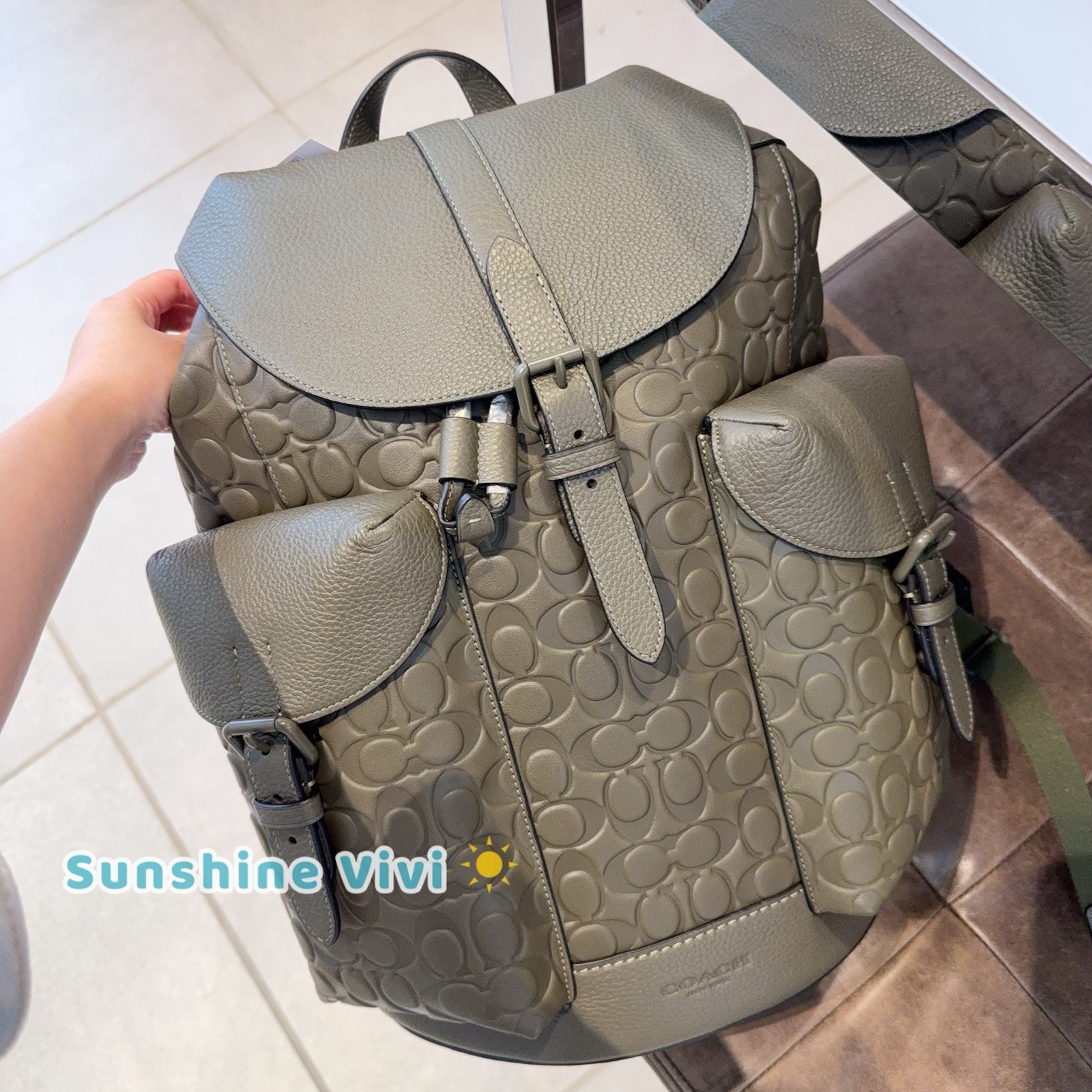 NWT Coach MEN’s Warner Backpack In Signature Leather CAK26 Olive