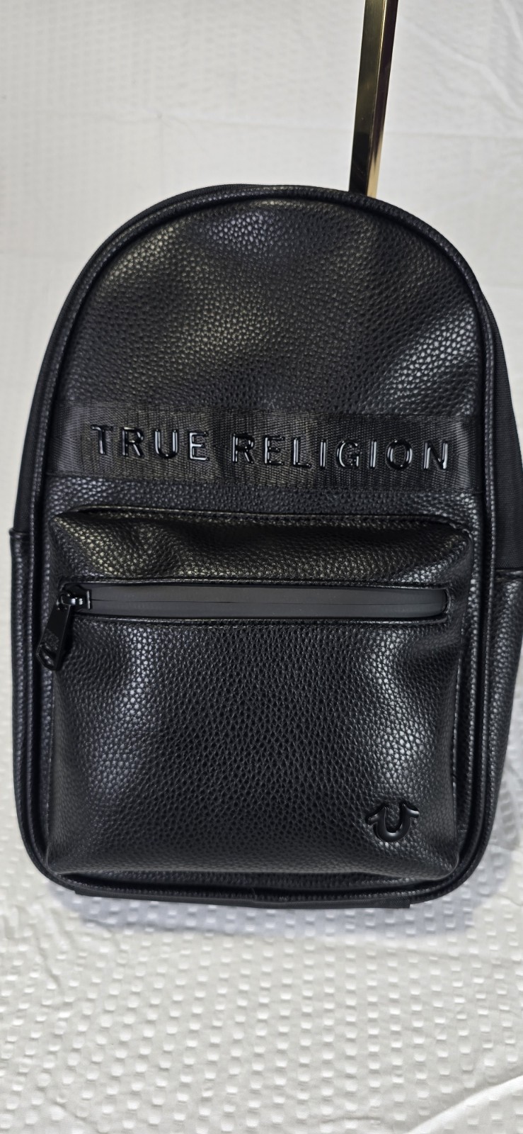 True Religion Rivers Sling Bag X-body Logo Black Faux Leather Bag