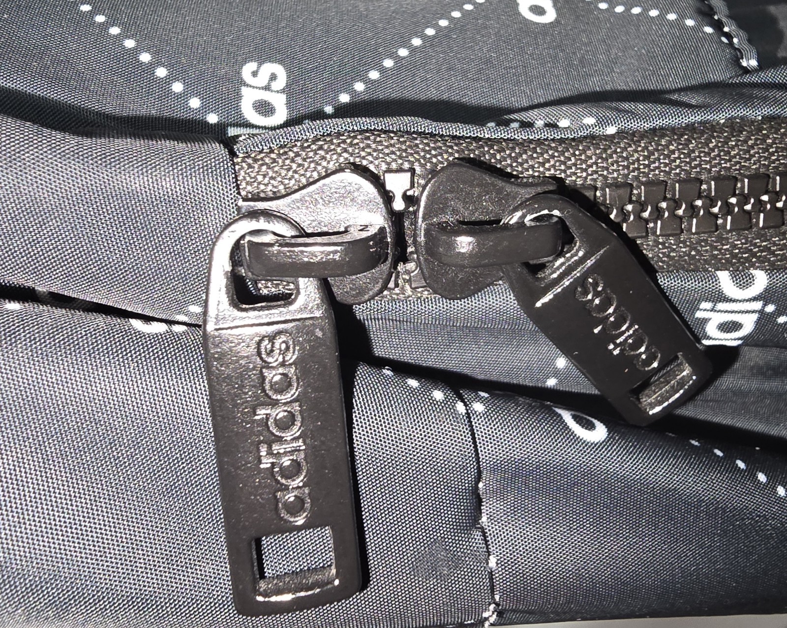 adidas Mini Backpack Black/White Allover Logo Print Zip Closure Inner Pockets