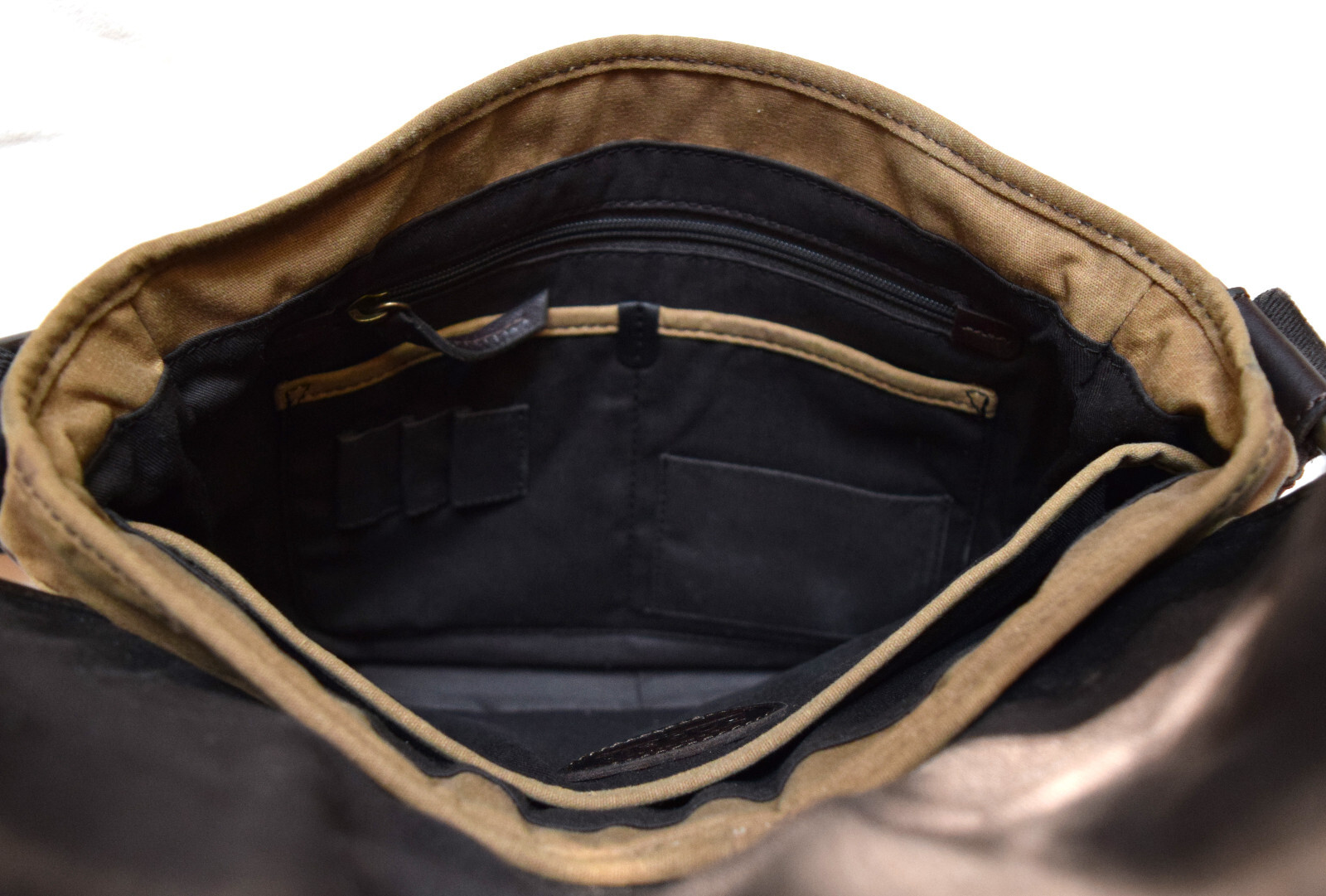FOSSIL Canvas Messenger Laptop Leather Trim Crossbody Shoulder Bag 12″x9″x2″