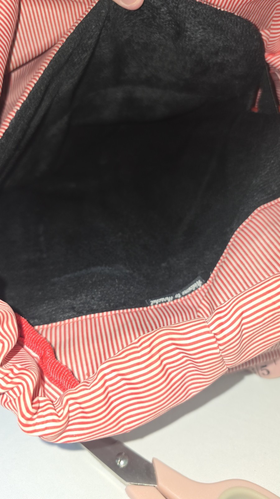 Herschel Backpack Black, Brown Straps, Red/White Striped Interior Large Flap Bag