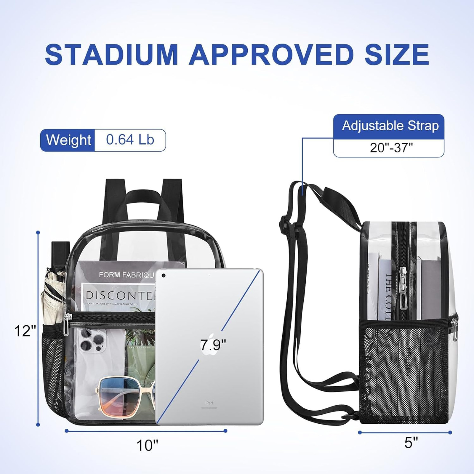 Clear Stadium Backpack 12x12x6 Inches Waterproof PVC Small Travel Sport Concert