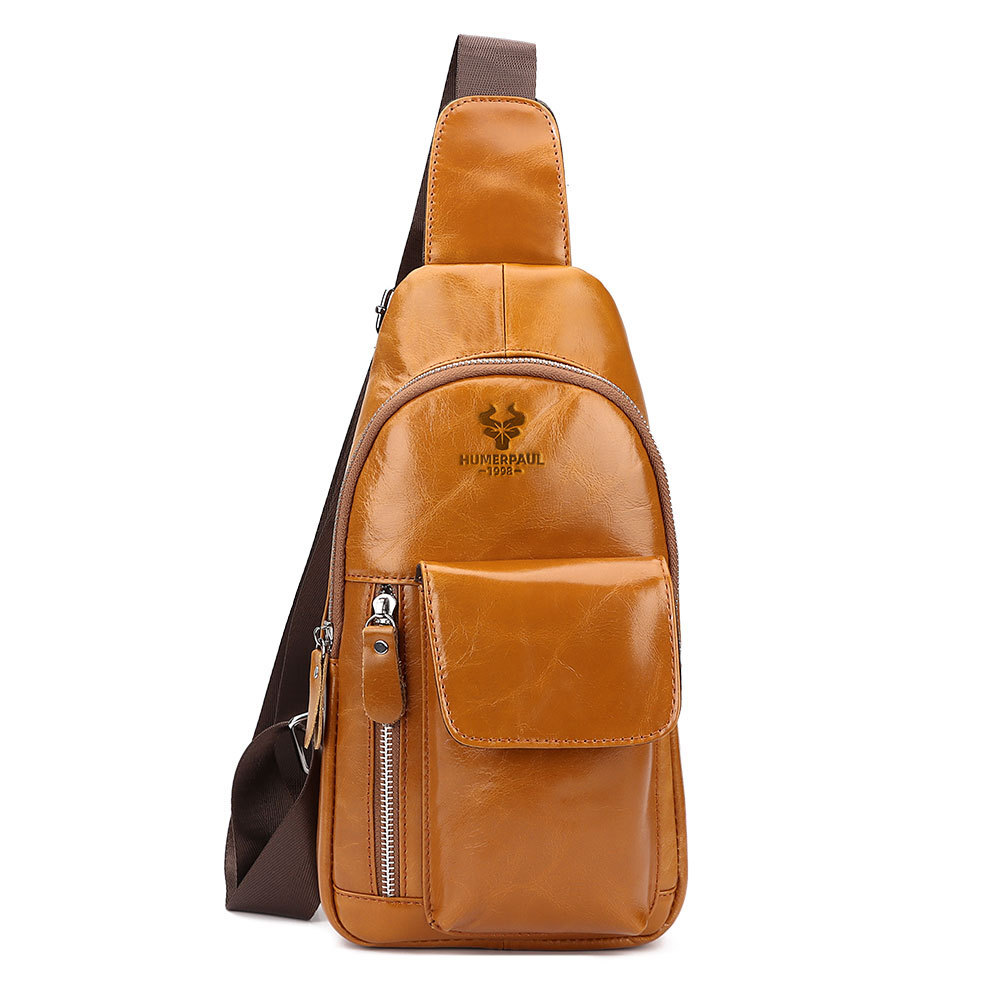 Chest Bag Genuine Leather Shoulder Crossbody Men’s Men Sling Casual Bags Retro