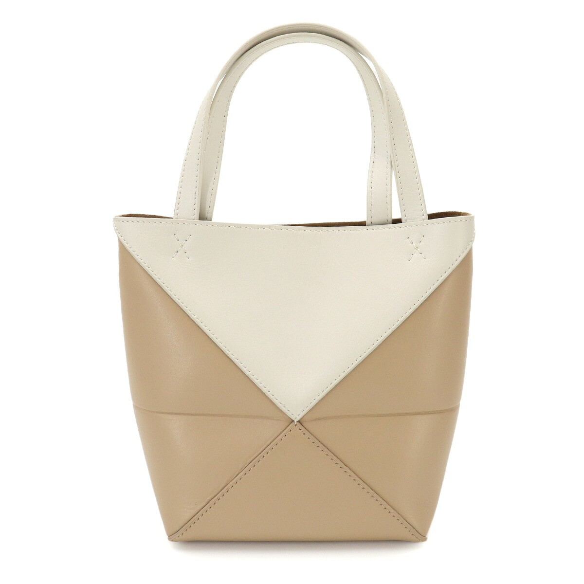 LOEWE Mini Puzzle Fold 2way Tote Shoulder Bag Leather Beige White 90330891