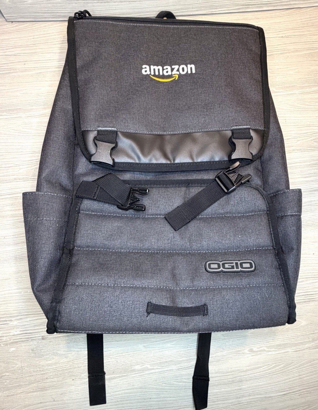 OGIO Amazon Logo Gray Black Backpack Zip Buckle Closure Adjustable Strap