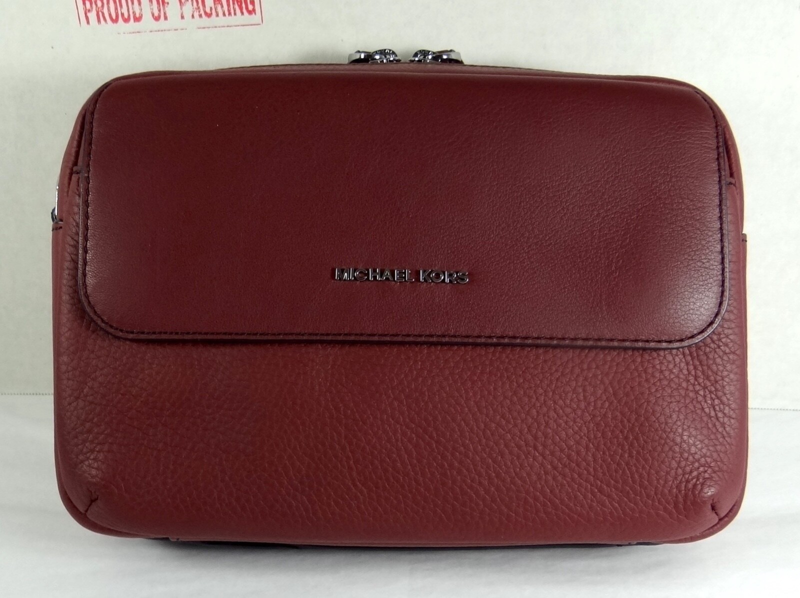 Michael Kors Hudson Dark Berry Pebbled Leather Utility Messenger Crossbody Bag