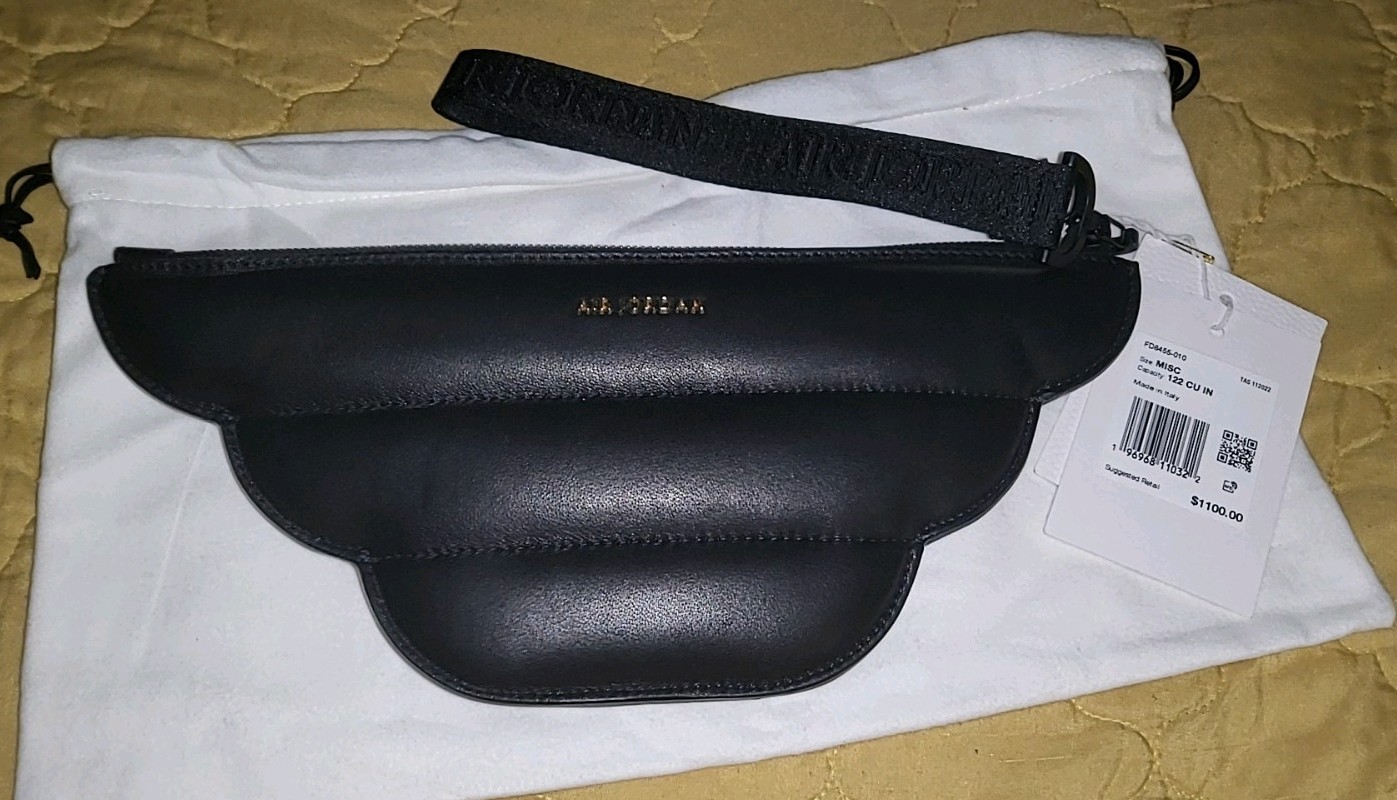 Air Jordan Wings Leather Pouch Clutch Bag with Wrist Strap, MADE IN ITALY