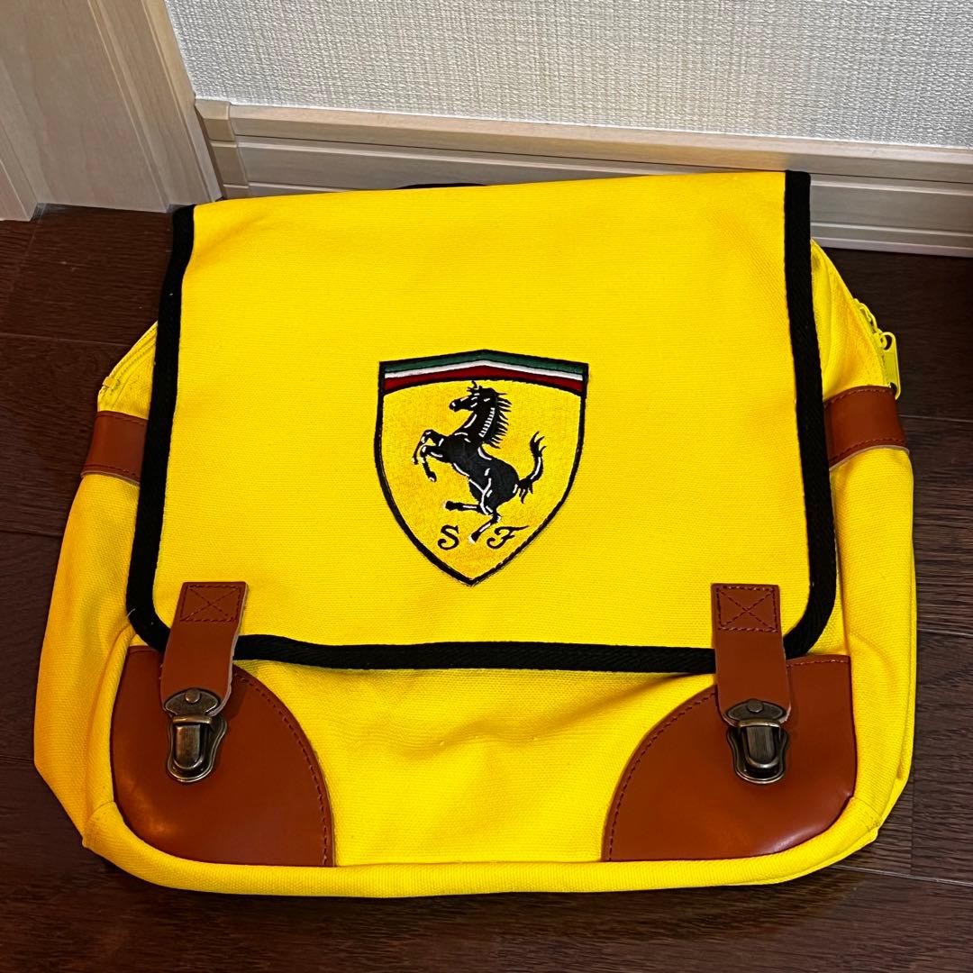 Ferrari Yellow Canvas Shoulder Messenger Bag Scuderia Logo Adjustable Strap