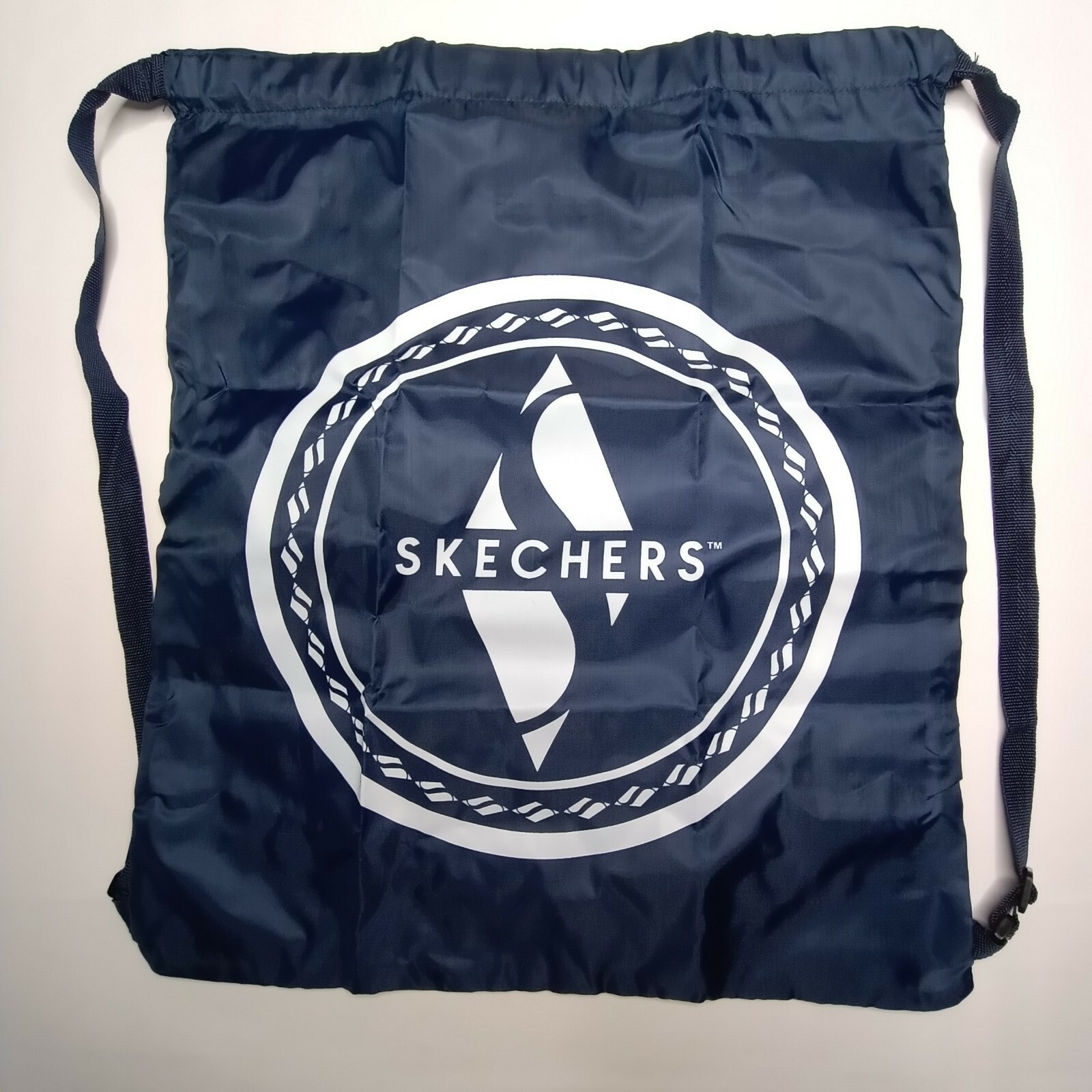 Skechers Blue And White Nylon Drawstring Backpack Bag Tote Navy Blue