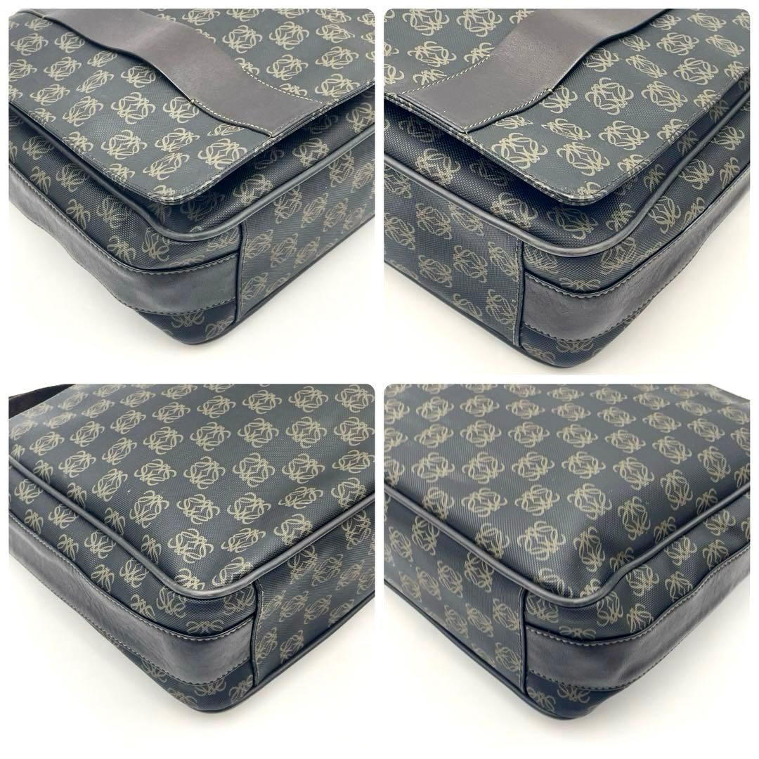 LOEWE Repeat Anagram Messenger Crossbody Bag Navy Gray Leather Men Laptop Auth