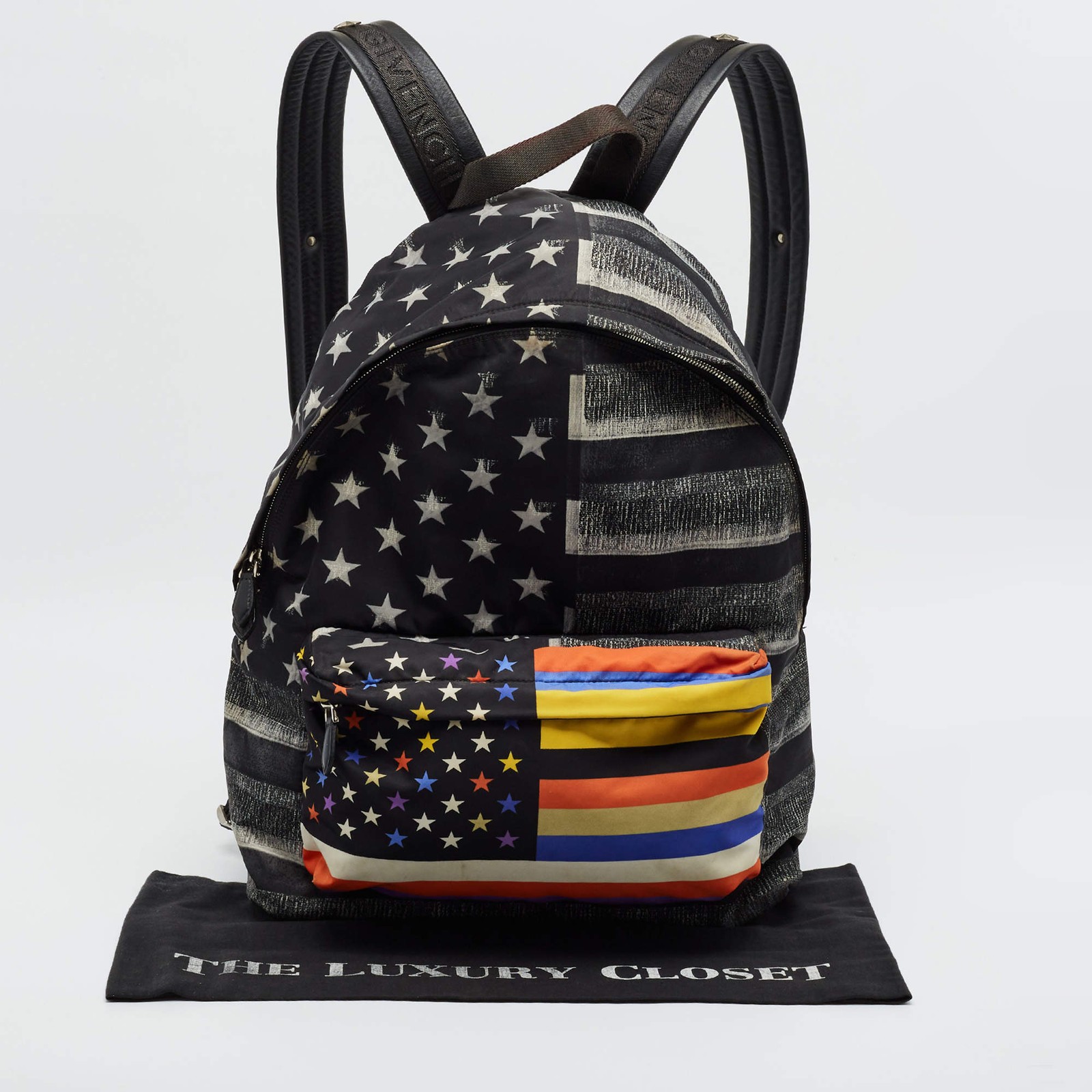 Givenchy Black Multicolor American Flag Print Nylon Backpack
