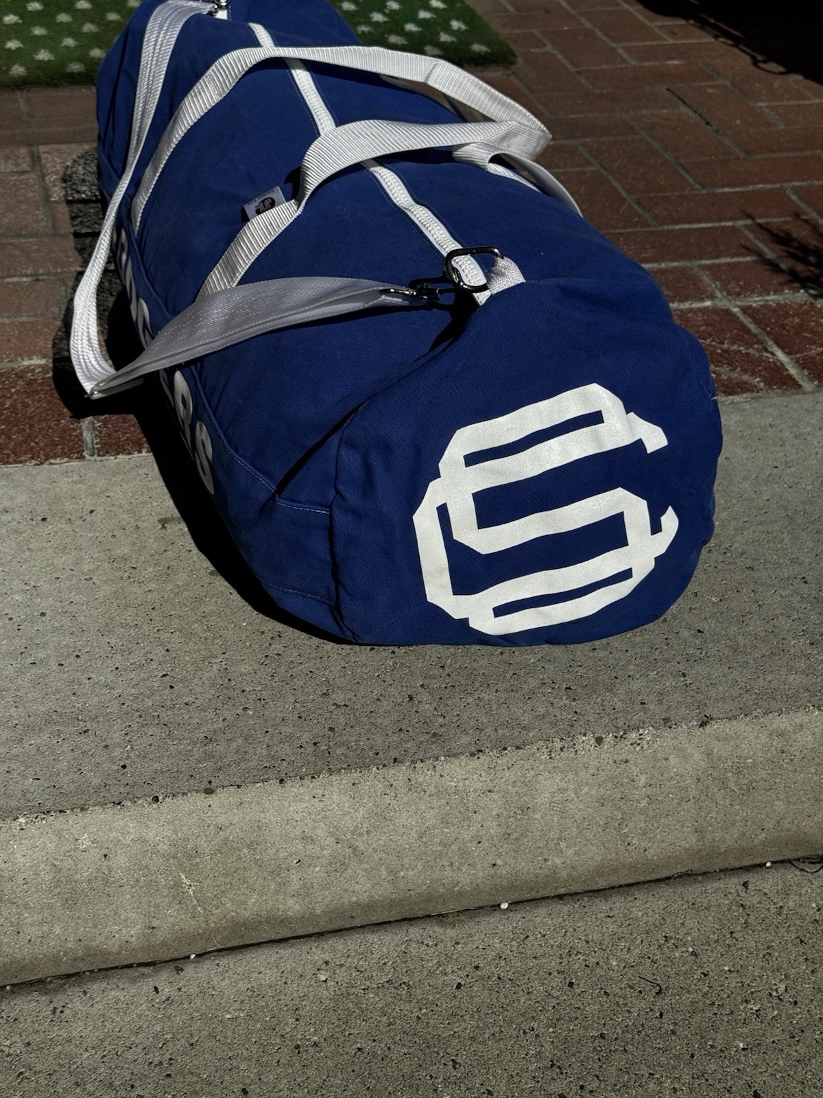 Vintage Jensen Lee USA Canvas Dodgers XL Duffel Bag Blue White 33” Baseball