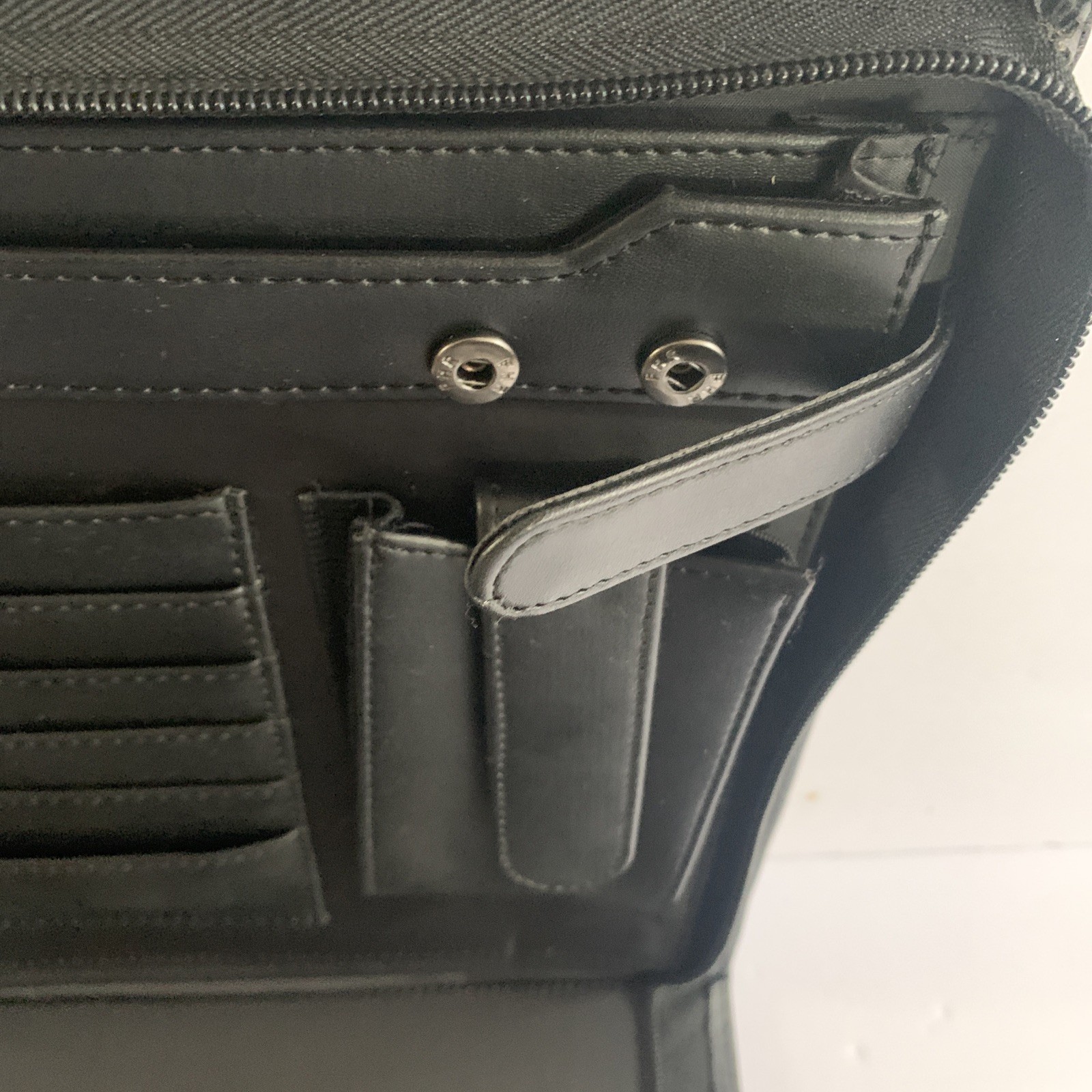 Attache Portfolio Briefcase Bag Black Faux Leather Retractable Handle Travel 13”