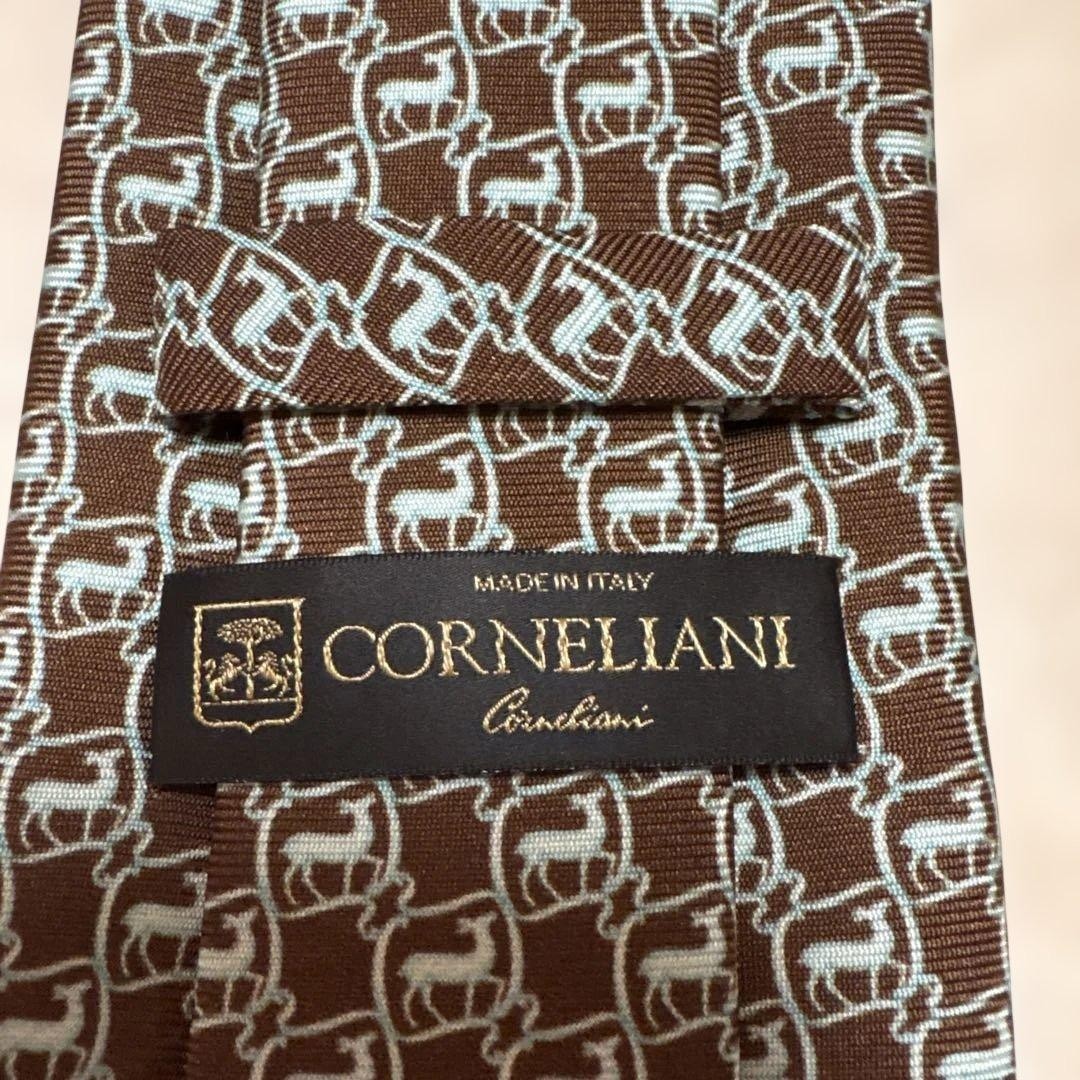 CORNELIANI Brown & Light Blue Pattern Tie – Italian Made