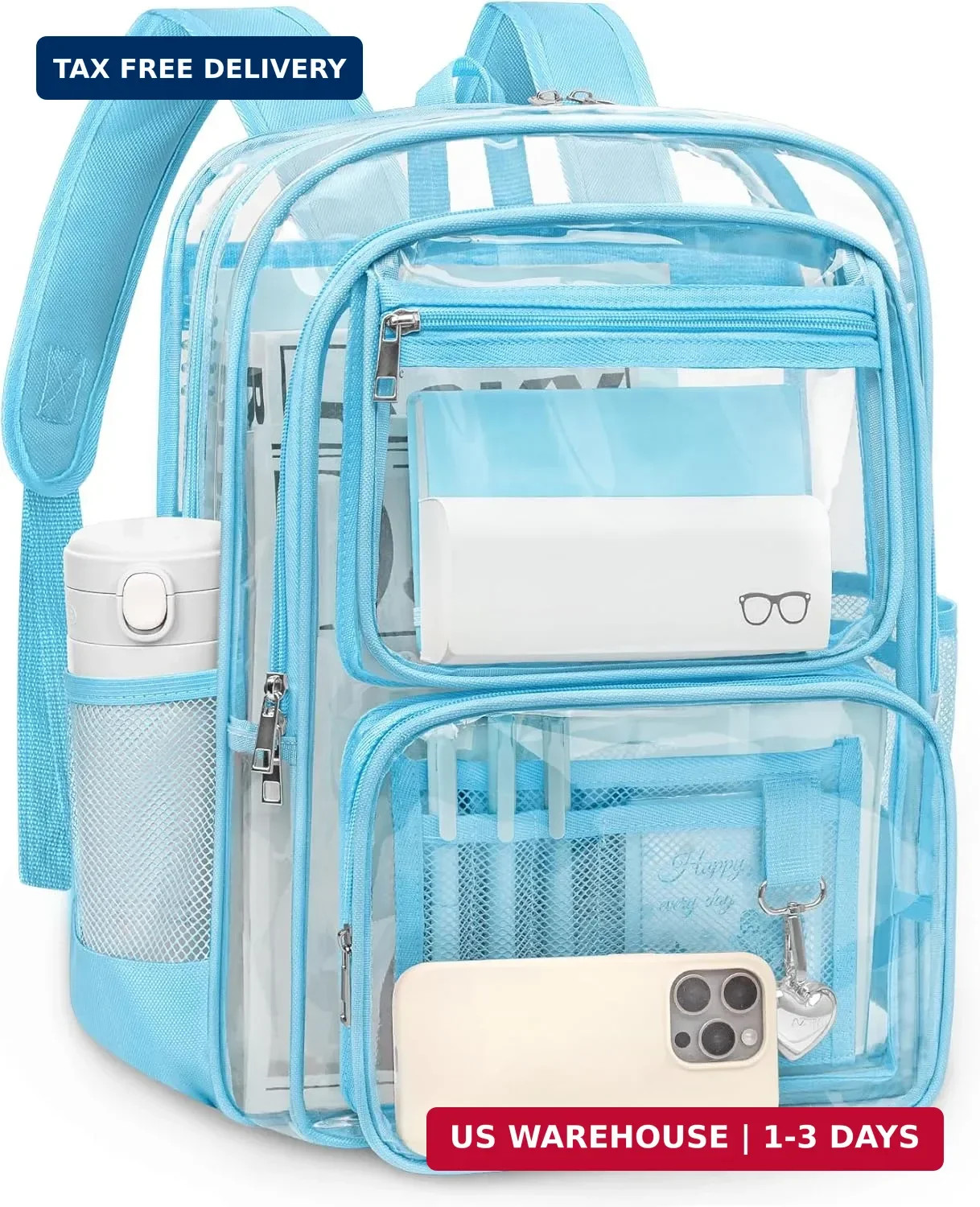 Clear Backpack for School, Large Heavy Duty Clear Bookbag with Luggage Strap & S