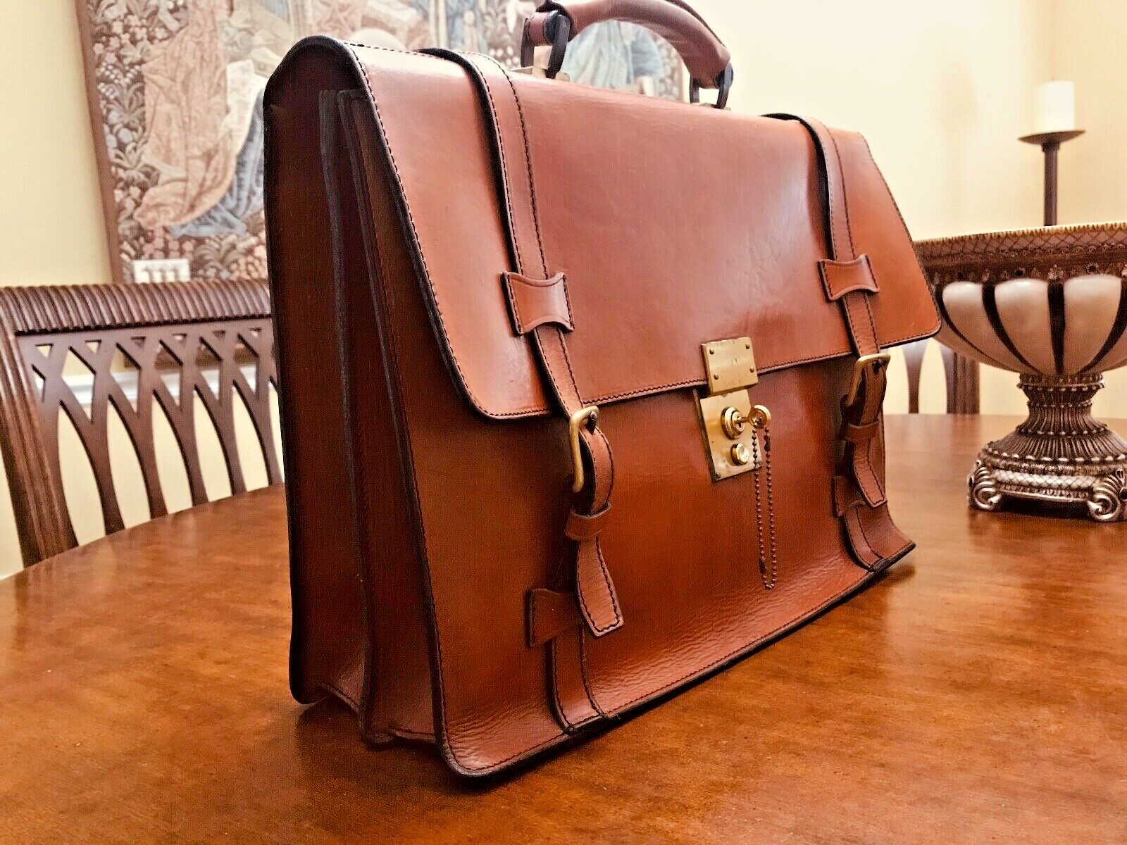 ENGLISH 1960’s Double Strapped Military Style Leather Briefcase / Attache – UK
