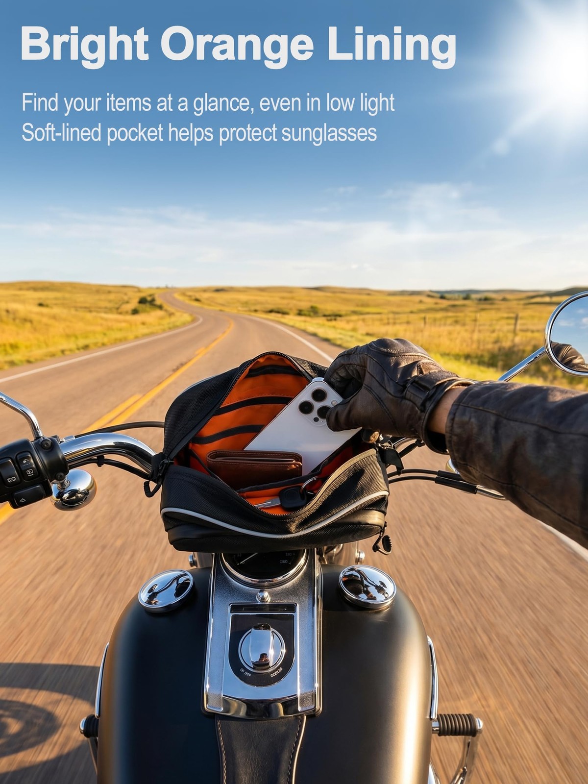 Handlebar Bag for Cruiser Softail Dyna Sportster with Rain Cover