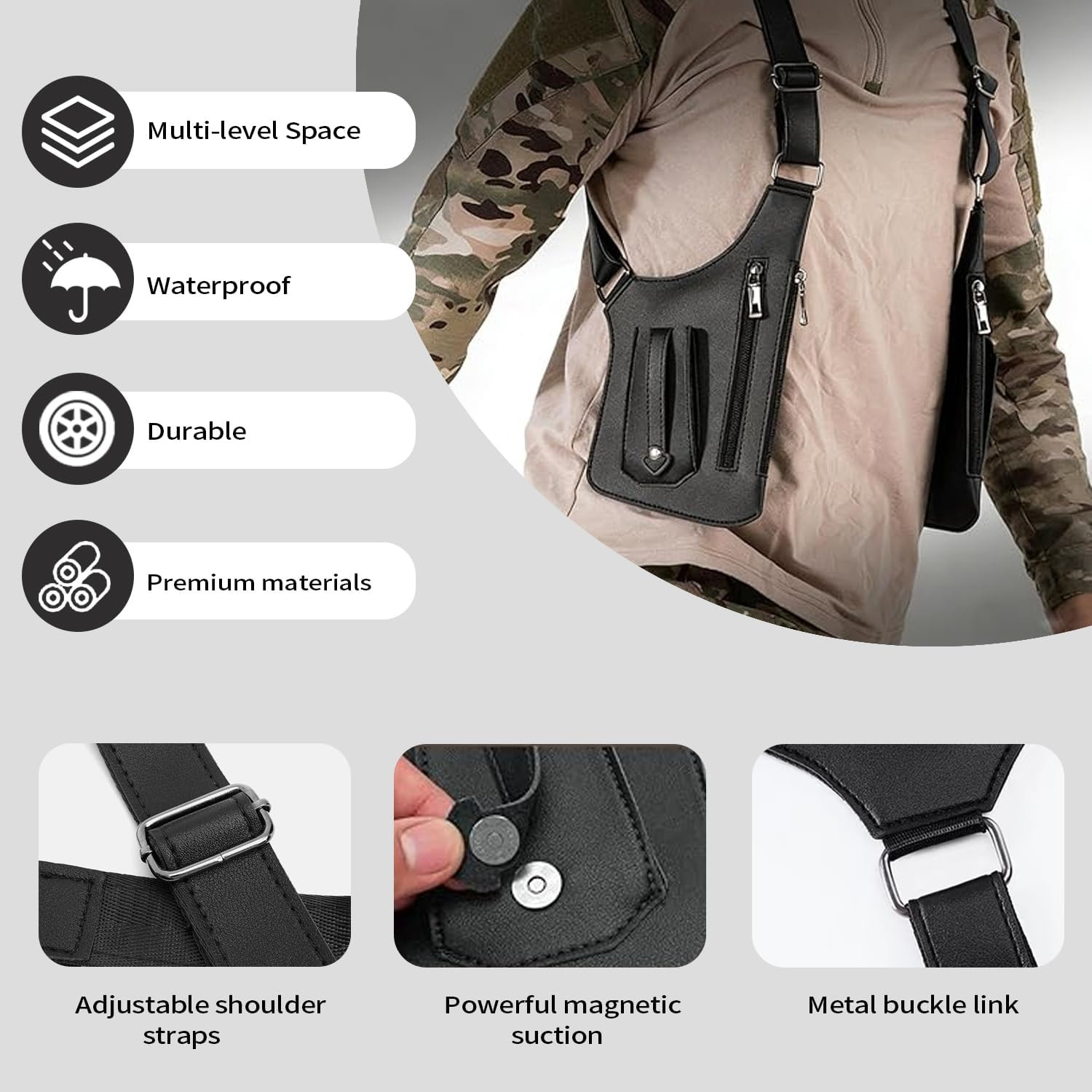 Double Shoulder Armpit Bag for Men, Leather Shoulder Bag – Anti-Theft Underarm W