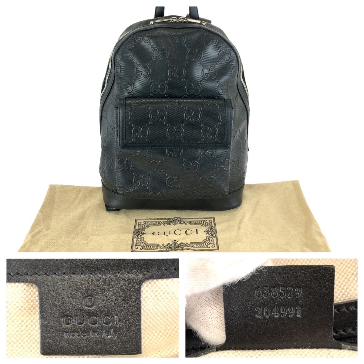 GUCCI GG emboss 658579 Backpack Backpack Black Black SilverHardware leather GG
