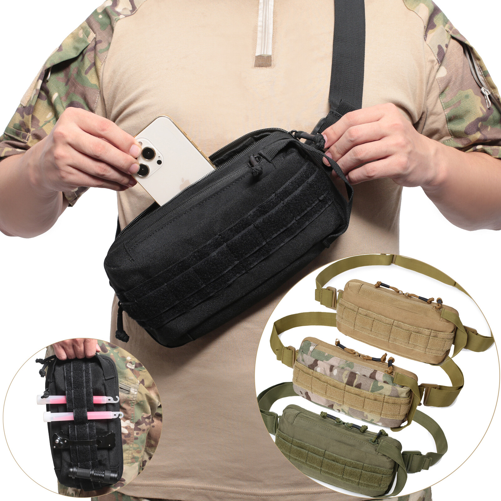 Mens Tactical Chest Bag Concealed Pistol Cases Travel Fanny Pack Molle Pouch USA