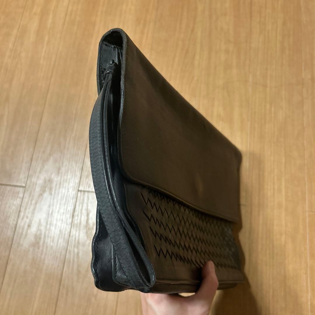 Bottega Veneta Black leather Authentic clutch bag braided design 23×35cm