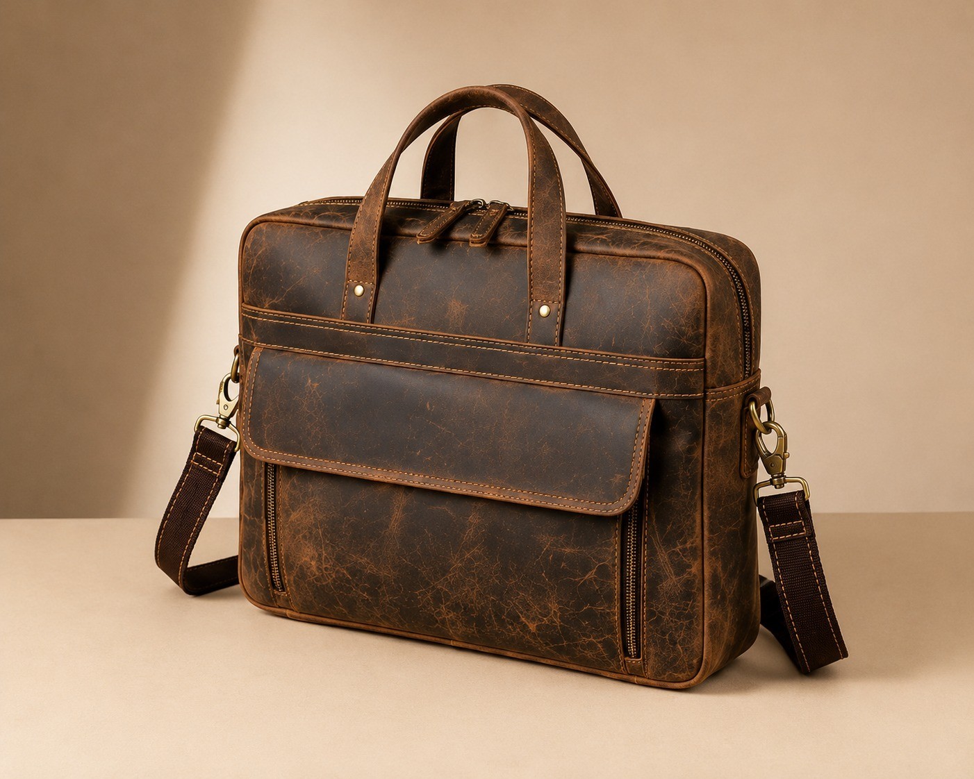 Genuine Leather Briefcase Bag Men Laptop Top Handle Shoulder Vintage Brown New