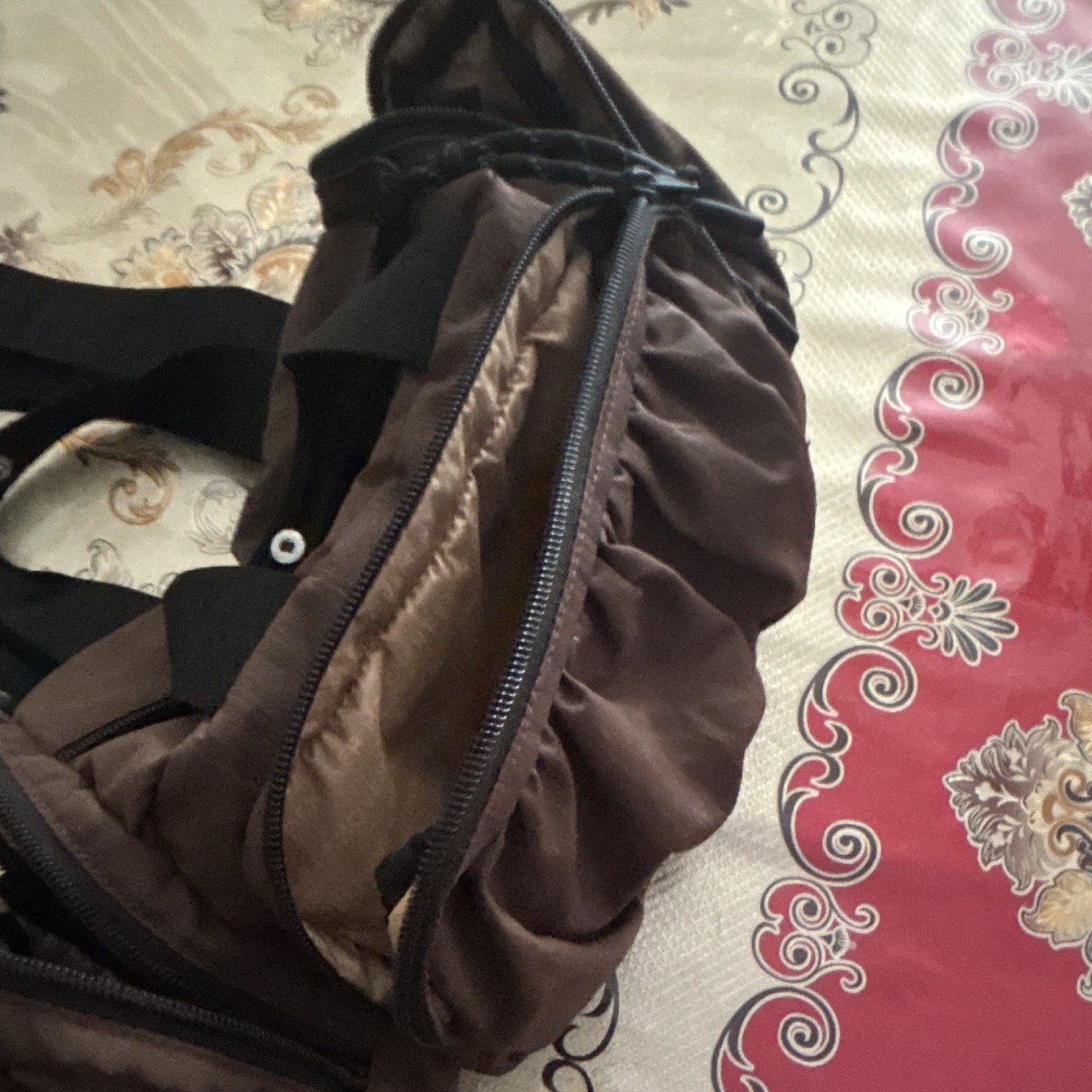Men’s Brown & Black Duffle Bag Zip Closure Shoulder Strap Outer Pockets