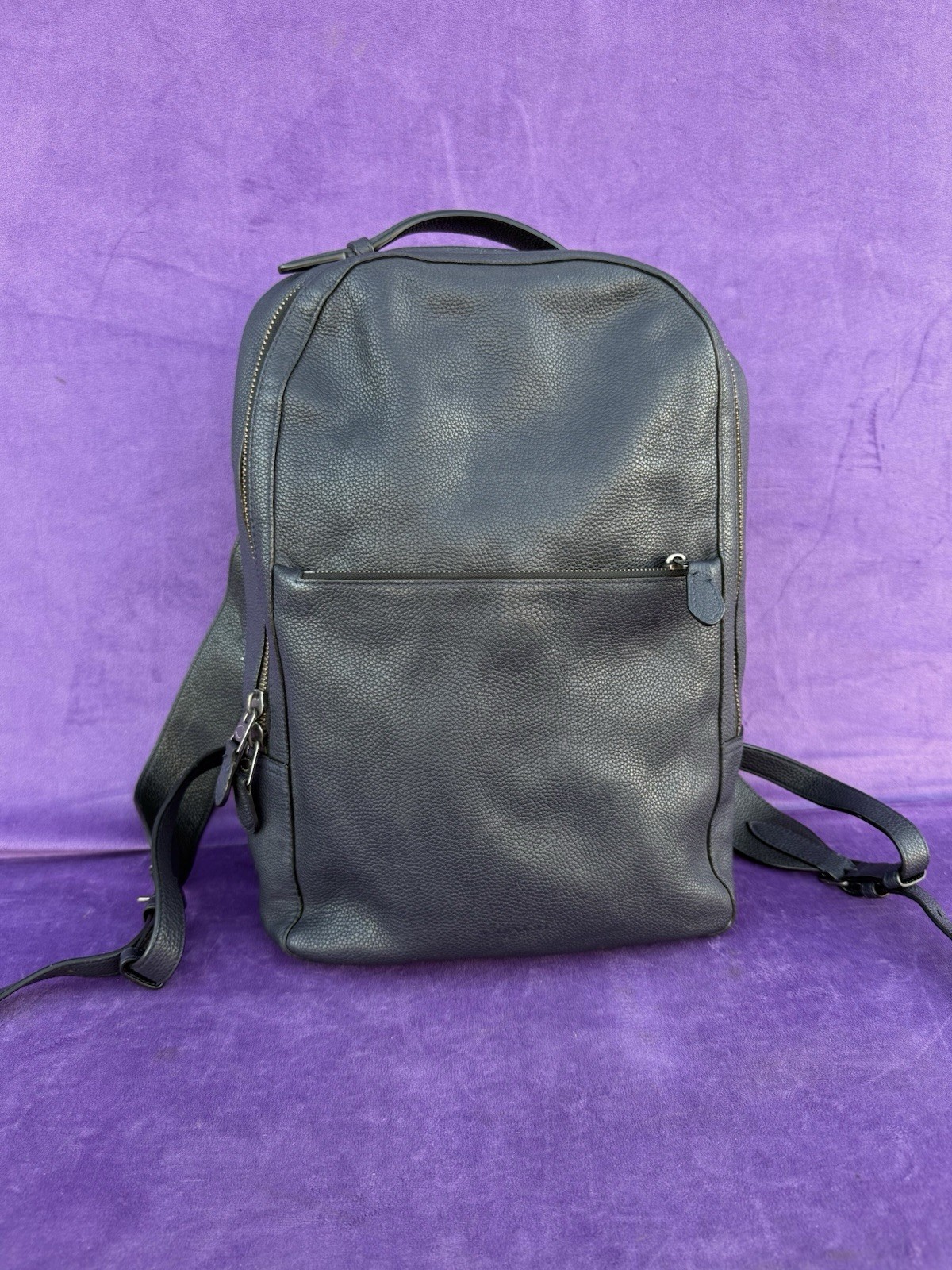 COACH Metropolitan Soft Backpack Pebbled Leather Navy Blue