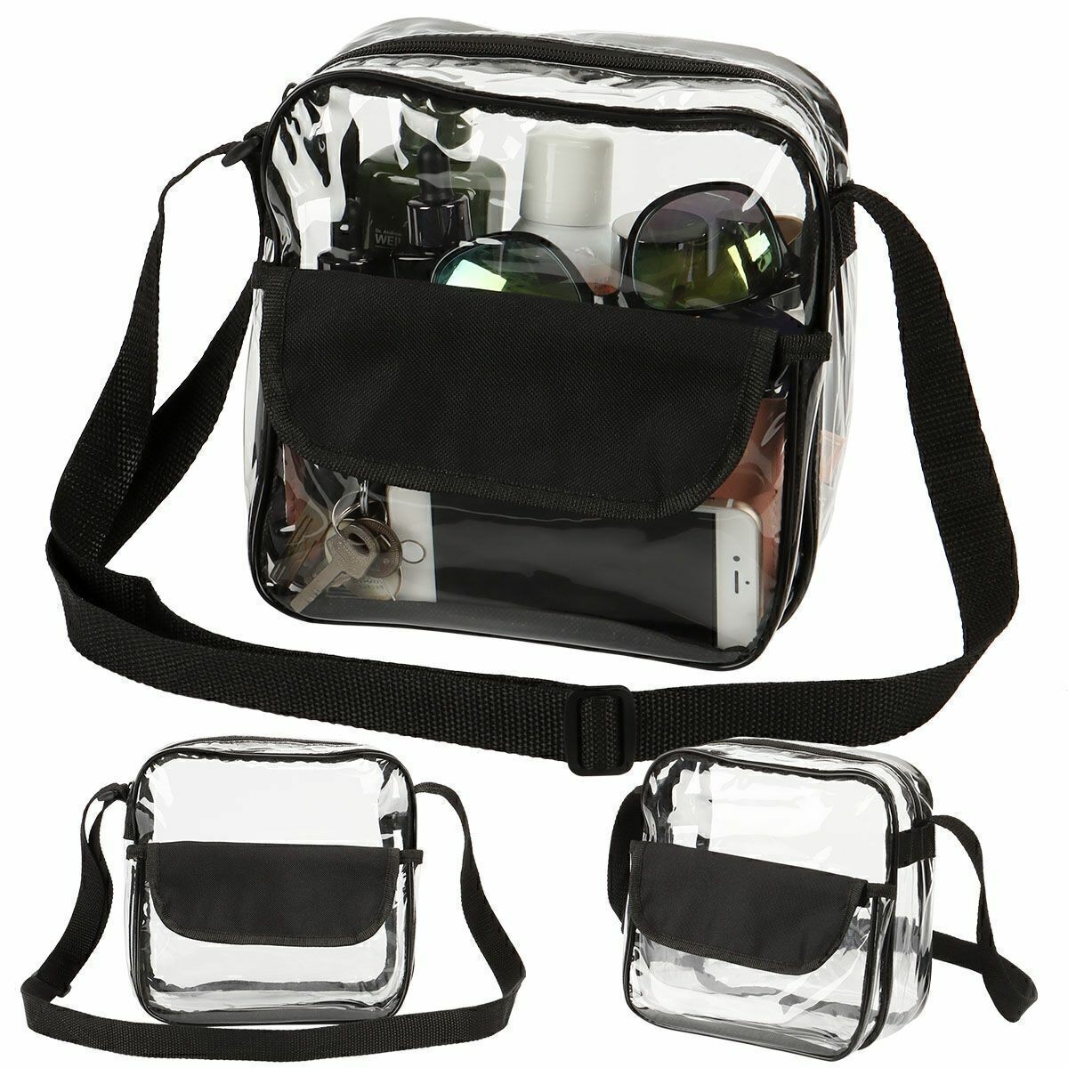 Clear PVC Tote Pack Shoulder Chest Bag Crossbody Handbag Waist Zip Purse Stadium