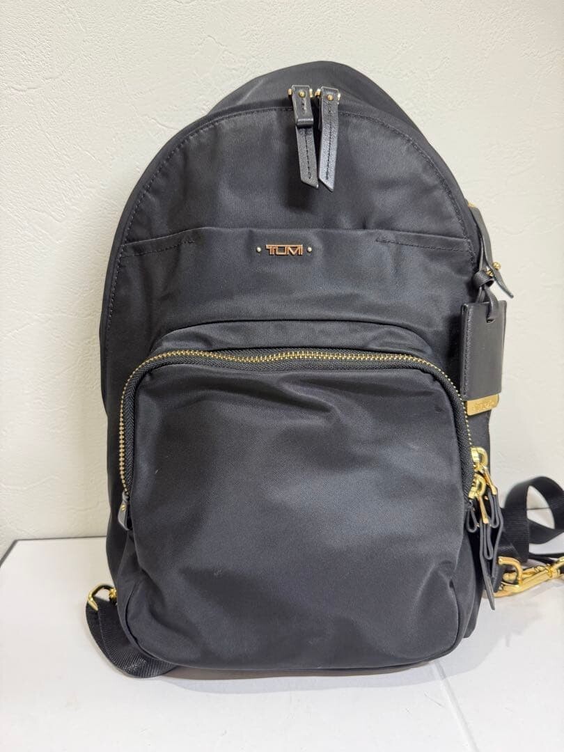 TUMI Voyageur Nadia Convertible Backpack Sling Black Gold Hardware Womens 2 Way