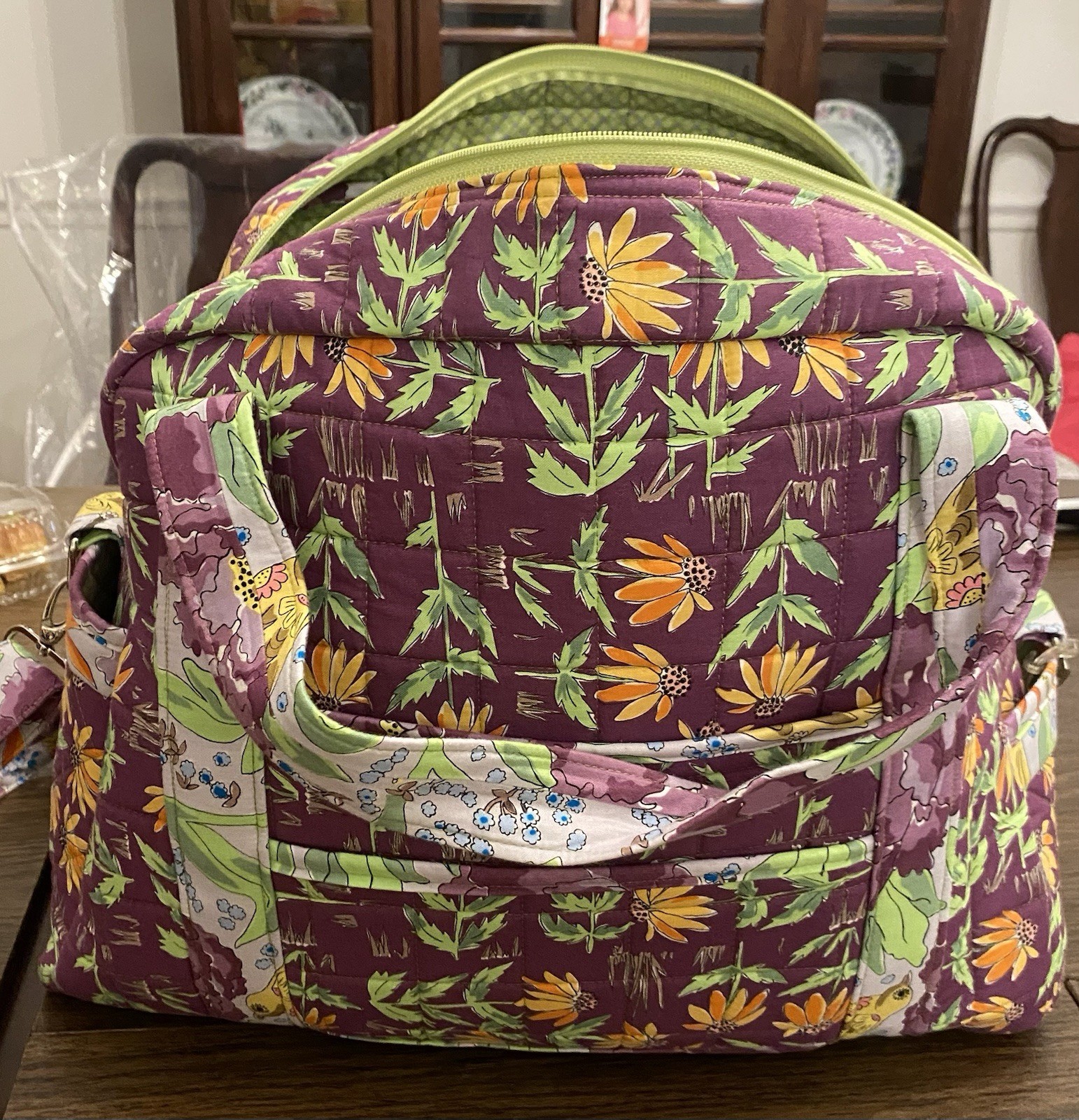 Custom made cotton Vera Bradley inspired large duffle bag – Multiple pockets