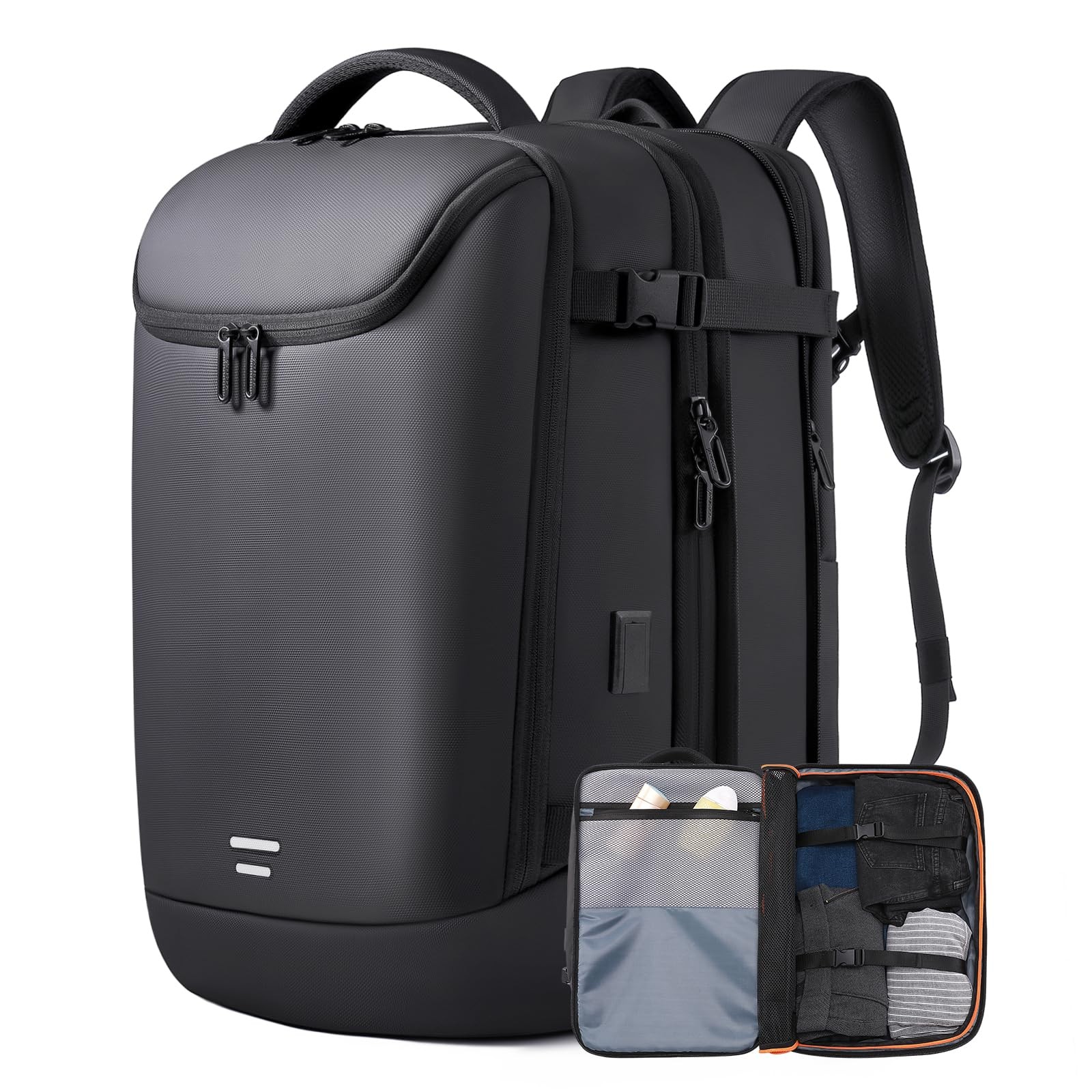 50L Expandable Travel Backpack for 17.3″ Laptop USB Charging Water Resistant