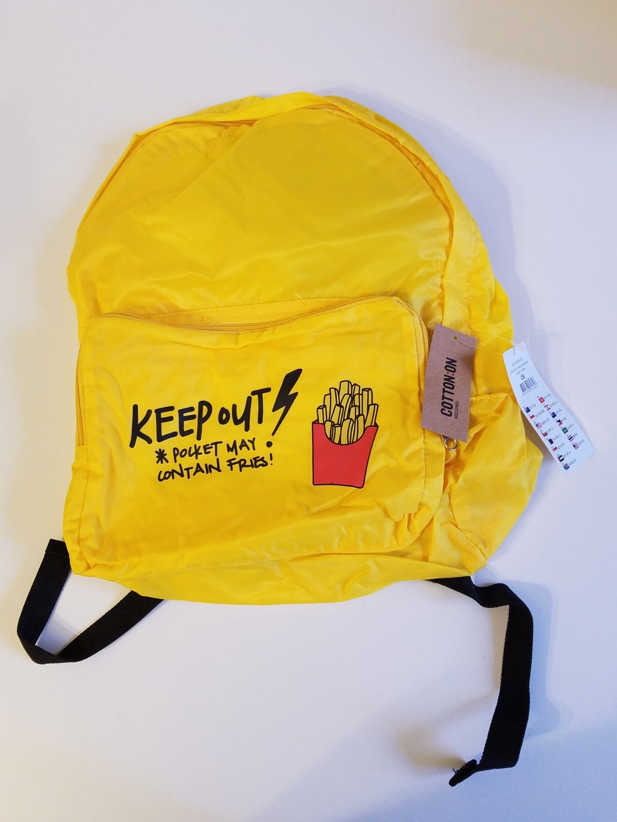 Cotton ON Yellow Mini Active Fold-away Packable Backpack with Graphic NWT
