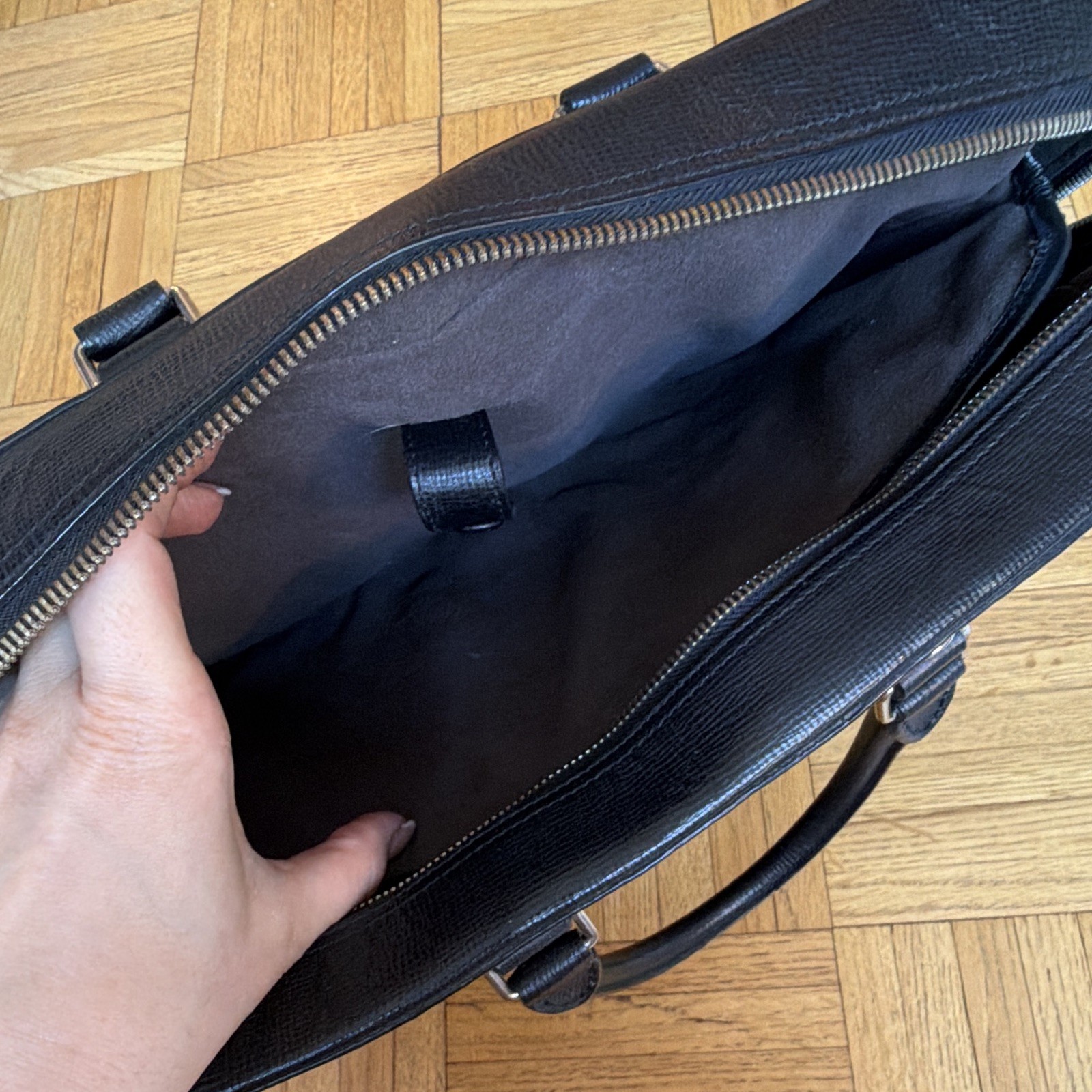 Vintage Bally Black Zip Top Briefcase/Document Case w/ Top Handle
