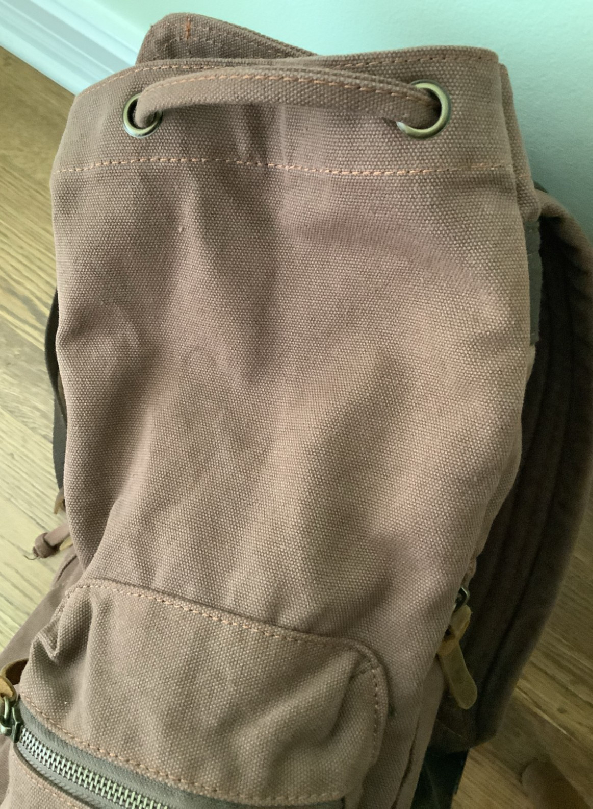 Augur Jans Brown Canvas Leather Backpack Rucksack Hiking Laptop Travel Bag Large