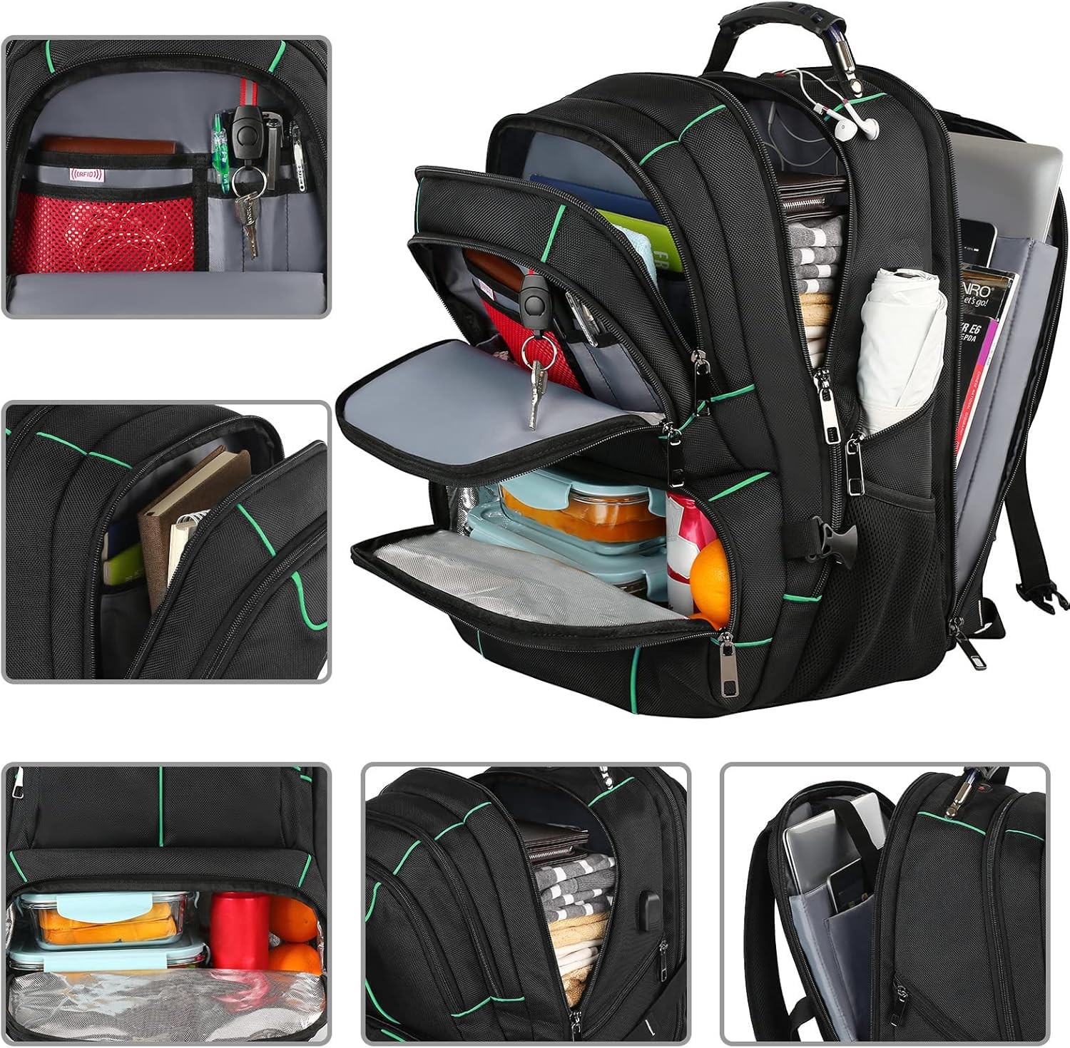 Laptop Backpack, 15.6 Inches, Green, Unisex, Waterproof, USB Charging Port, I…