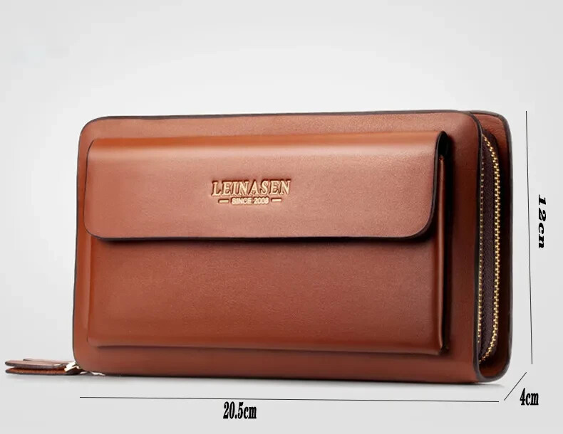 Mens Wallet Leather Zipper Large Phone Card Holder Bag Business Clutch Handbag