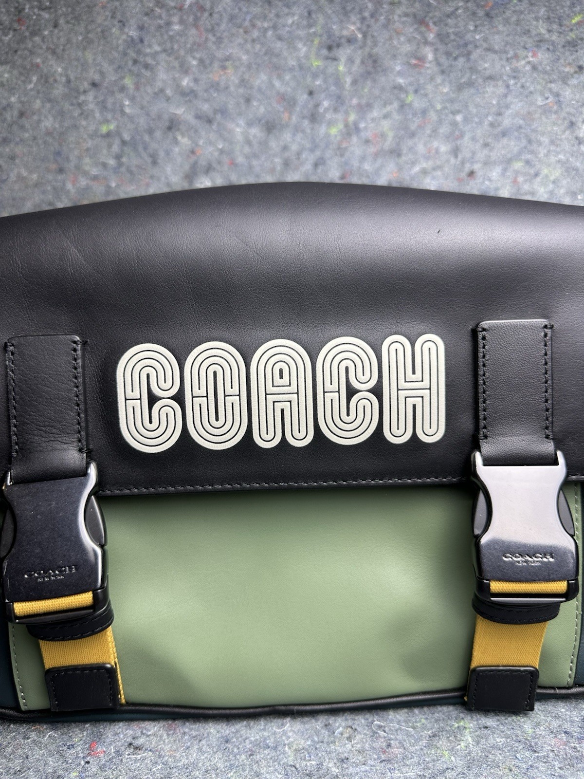 Coach League Messenger Crossbody Bag Green Black Leather Colorblock Style C6557