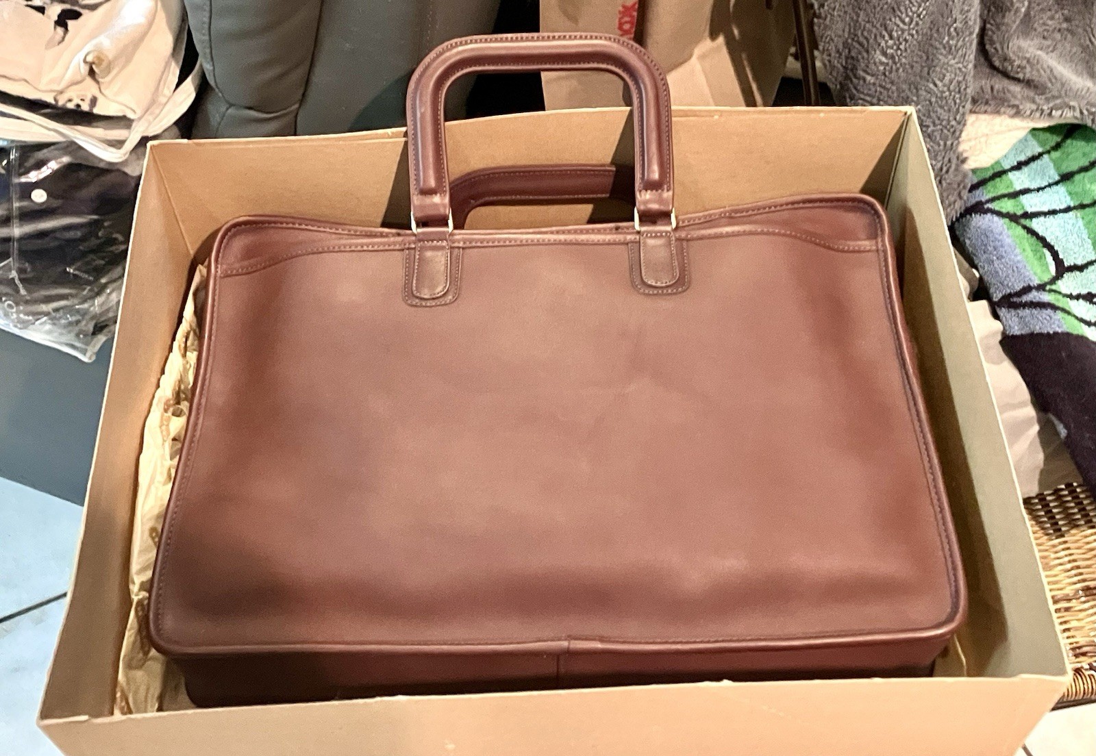 1990’S COACH MAHOGANY BROWN LEATHER BRIEFCASE TRAVEL BAG NEW W/ TAGS, BOX, PAPER