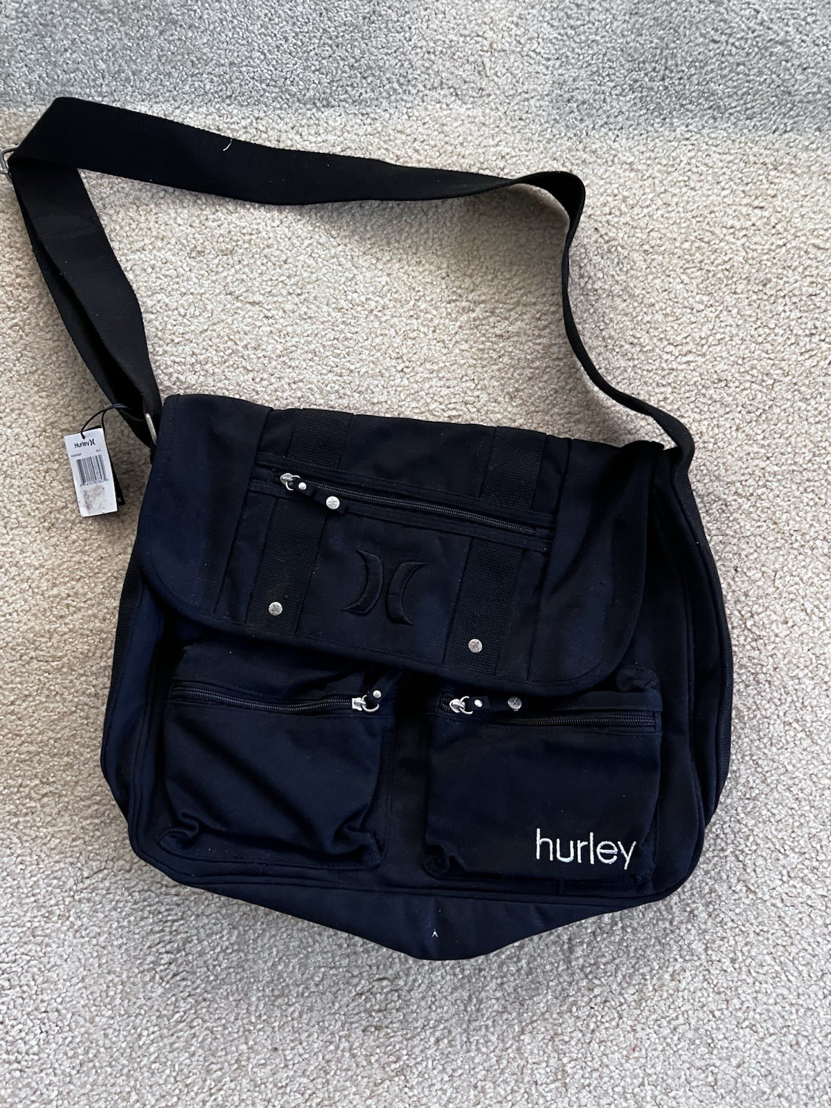 Hurley Black Crossover Tote Bag with Adjustable Strap