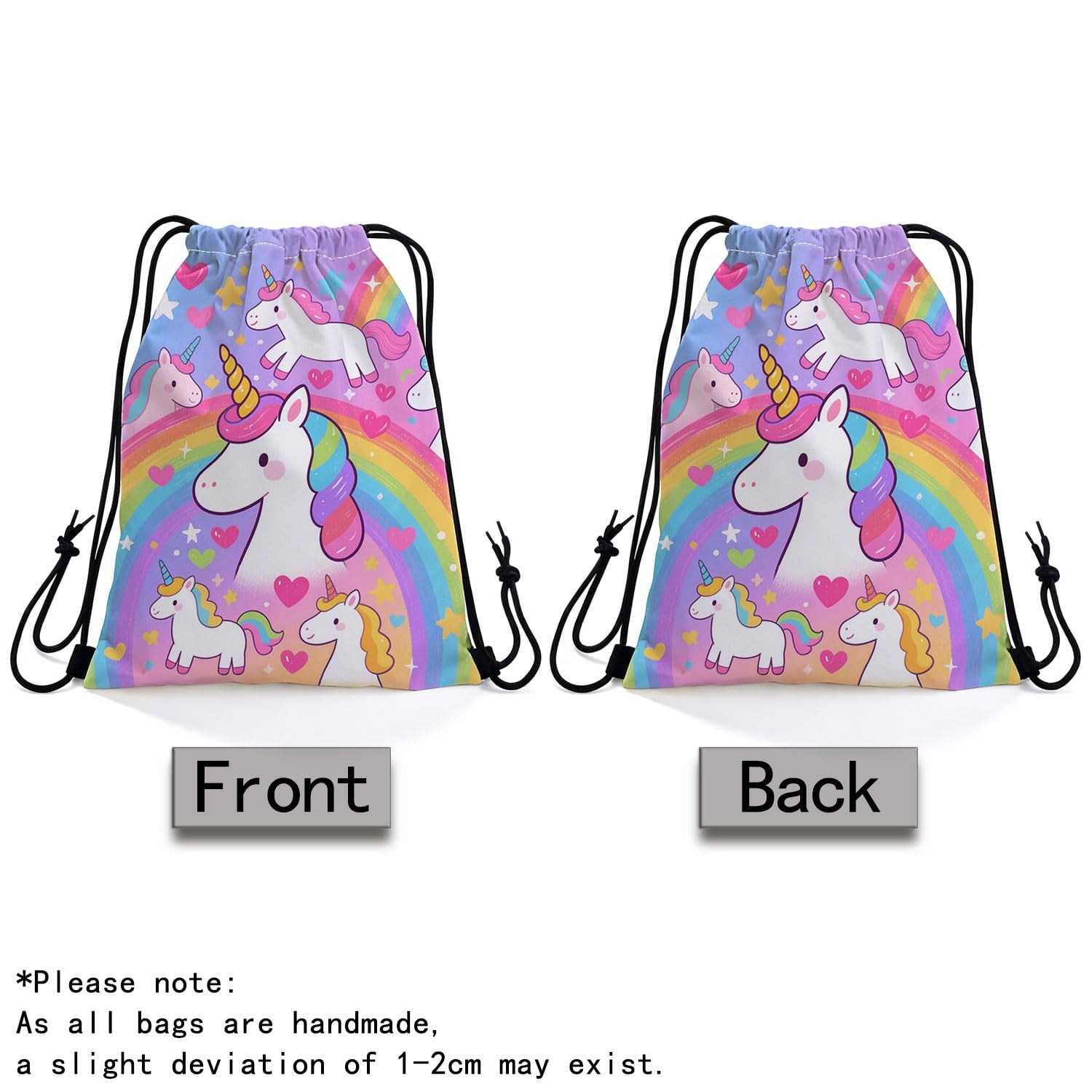 Rainbow Unicorn Drawstring Backpack, Adjustable Cord & Inner Zipper Pocket – …