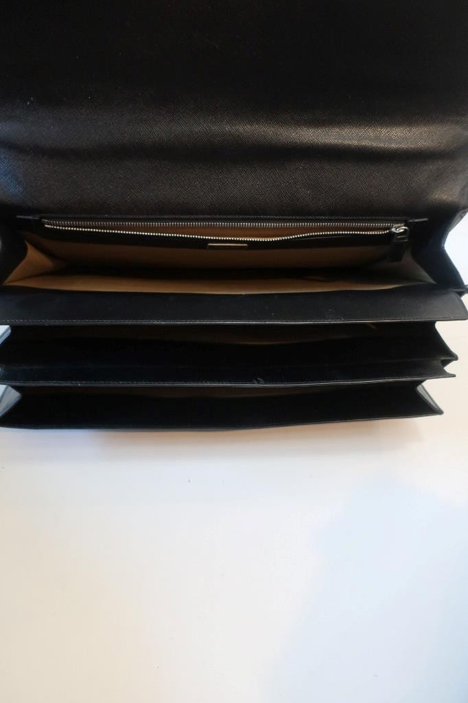 Authentic Mens Prada Saffiano Grained Leather Black Key Lock Cartella Briefcase