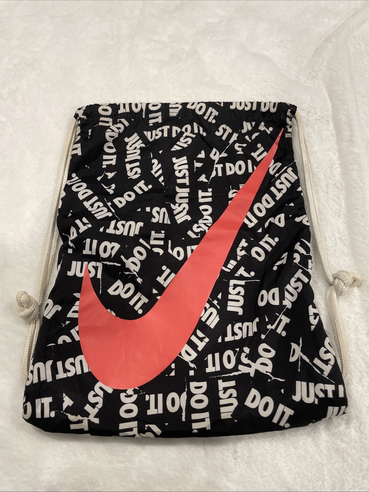 Nike ‘JUST DO IT’ Cinch Bag Drawstring Backpack Black & White Neon Pink SWOOSH