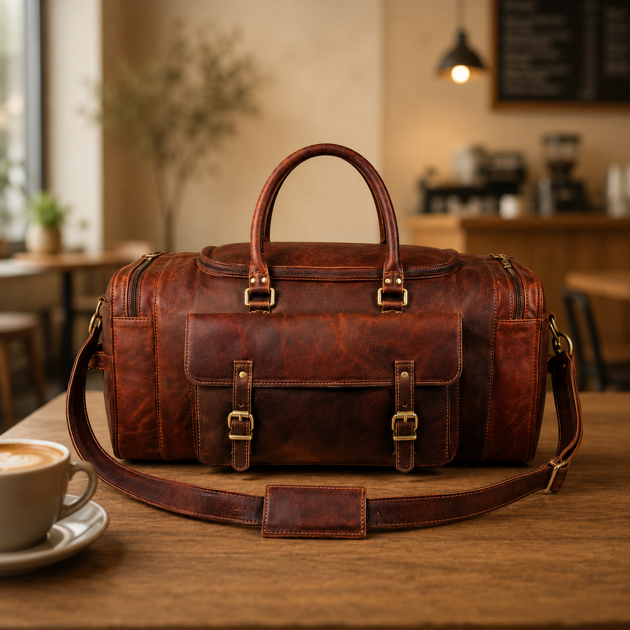 Large 24 Inch Leather Weekender Bag Mens Vintage Brown Duffle Travel Luggage